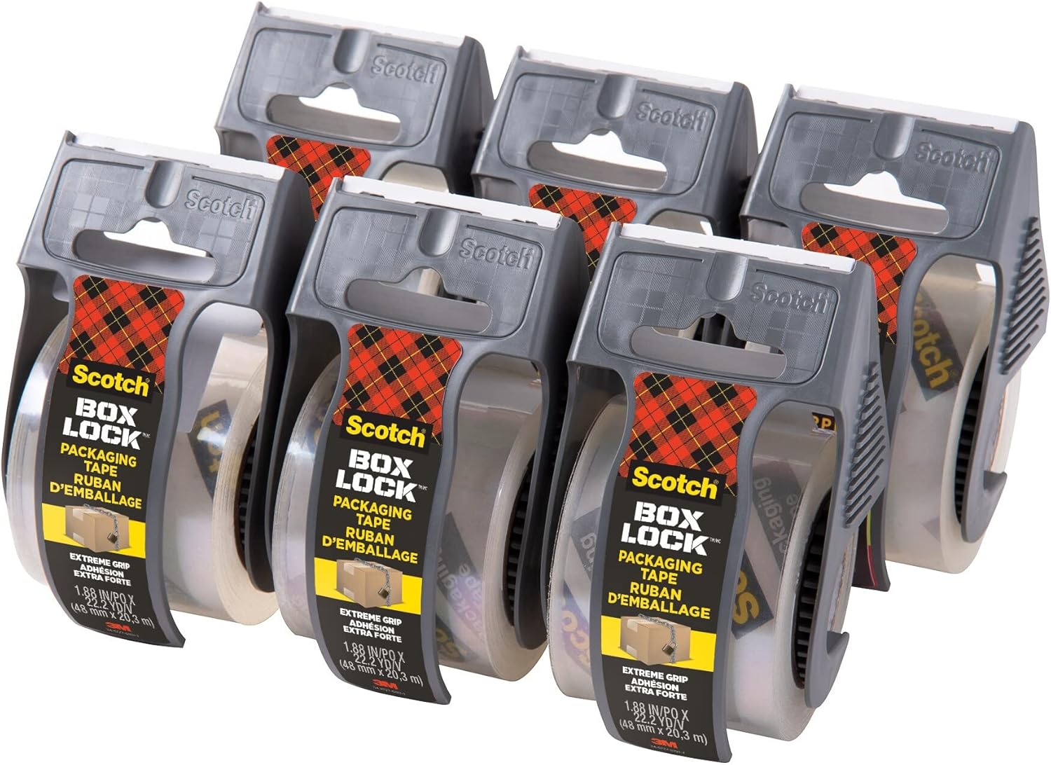 Scotch Box Lock Packaging Tape, 6 Rolls with Dispenser, 1.