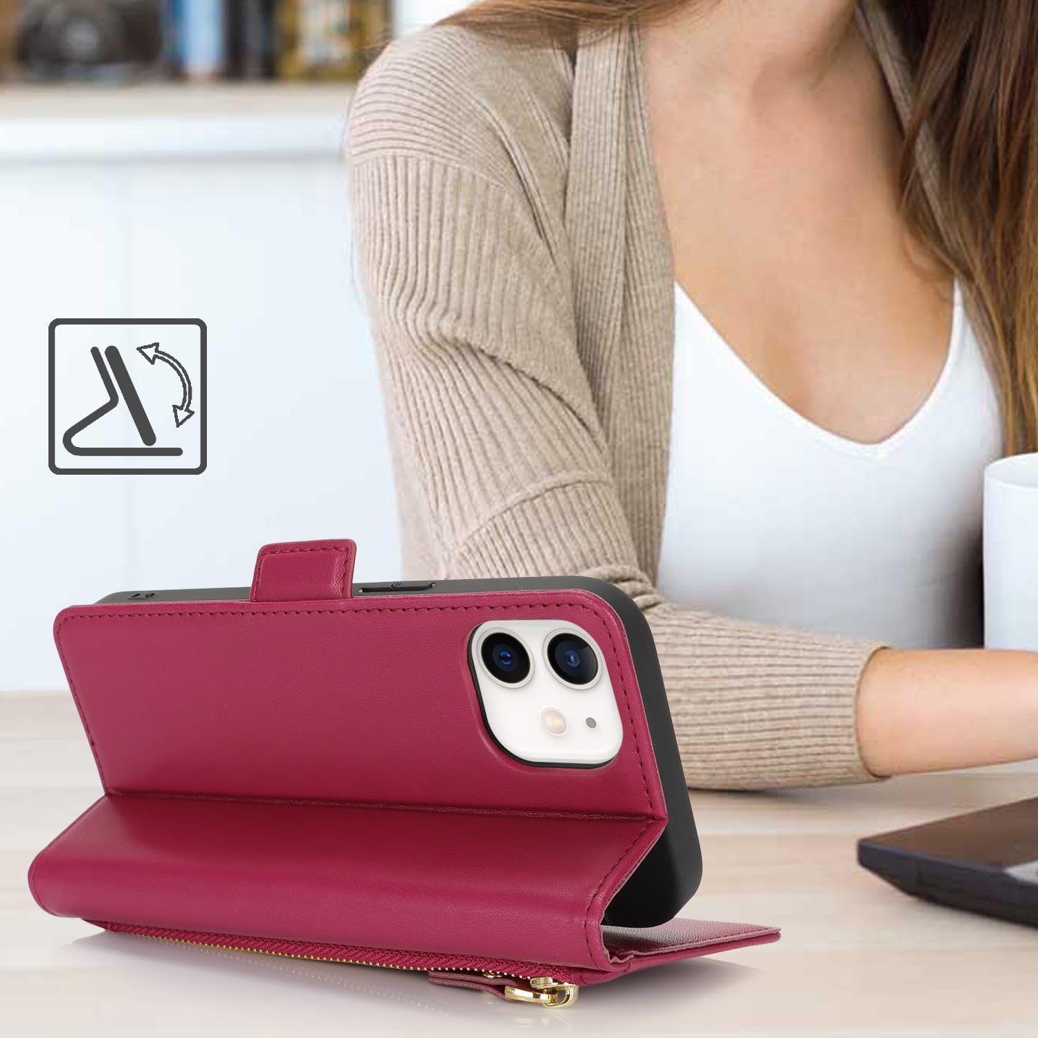 Ｈａｖａｙａ for iPhone 11 Phone case with Card Holder iPhone 11 case Wallet Zipper for Women Men PU Leather Flip Folio Credit Card Slots Stand Shockproof Phone Cover(6.1")-Rose Red