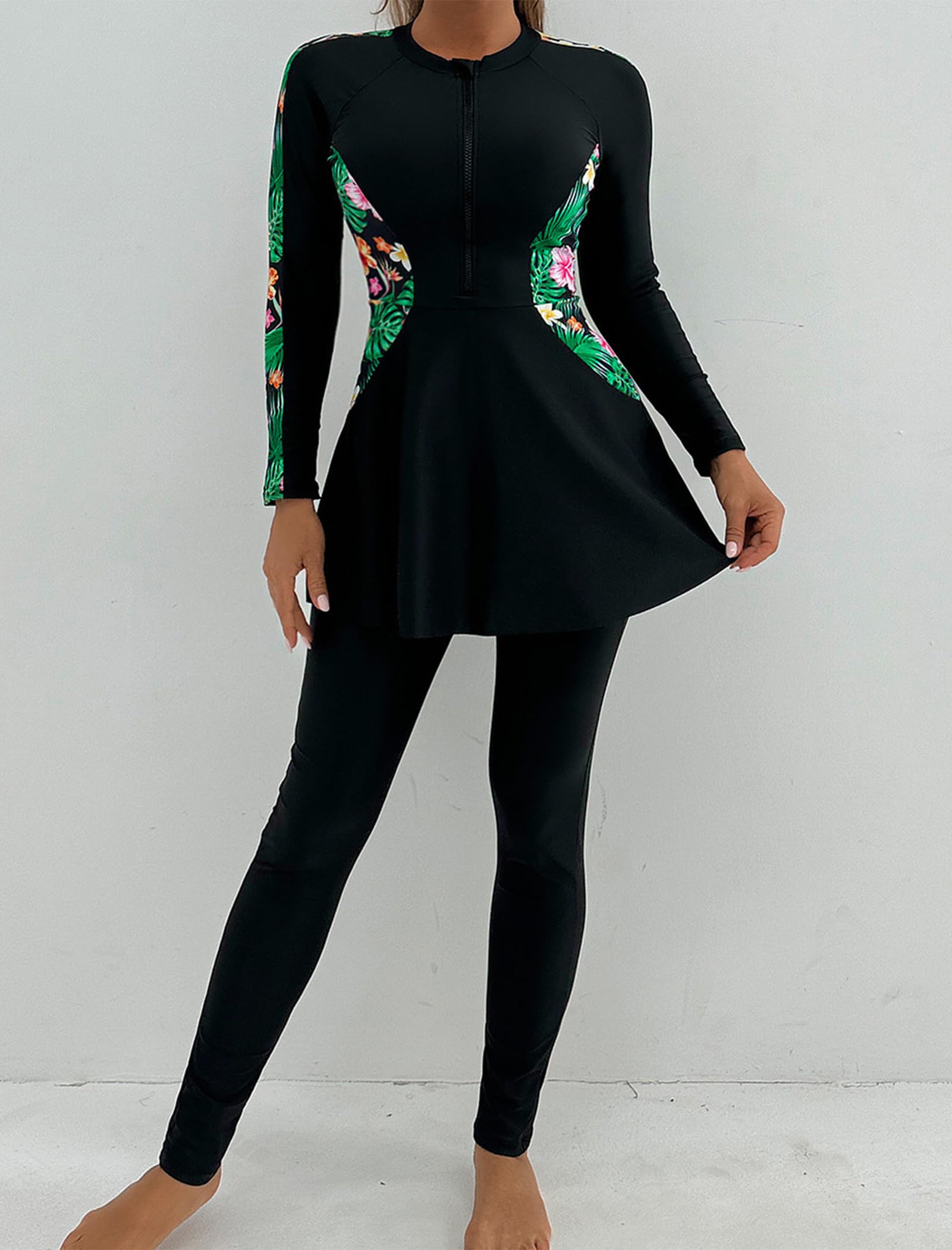 IDOPIP Costumi da bagno musulmani per le donne modesto Burkini islamico arabo costumi da bagno copertura completa manica lunga rash guard pantaloni costume da bagno