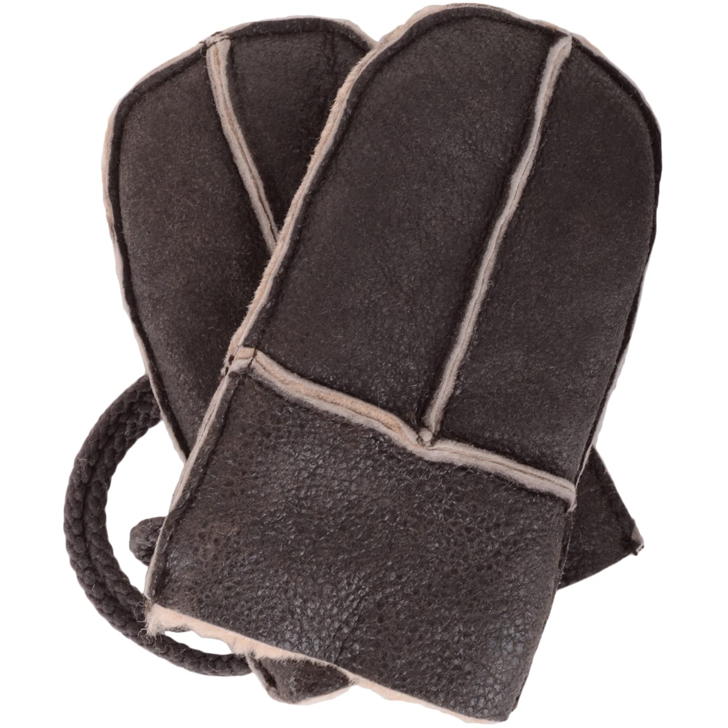 SNUGRUGS Baby Infant Winter Split Palm Genuine Sheepskin Mittens with Cord - Dark Brown Oily Trapper Ricot Curly