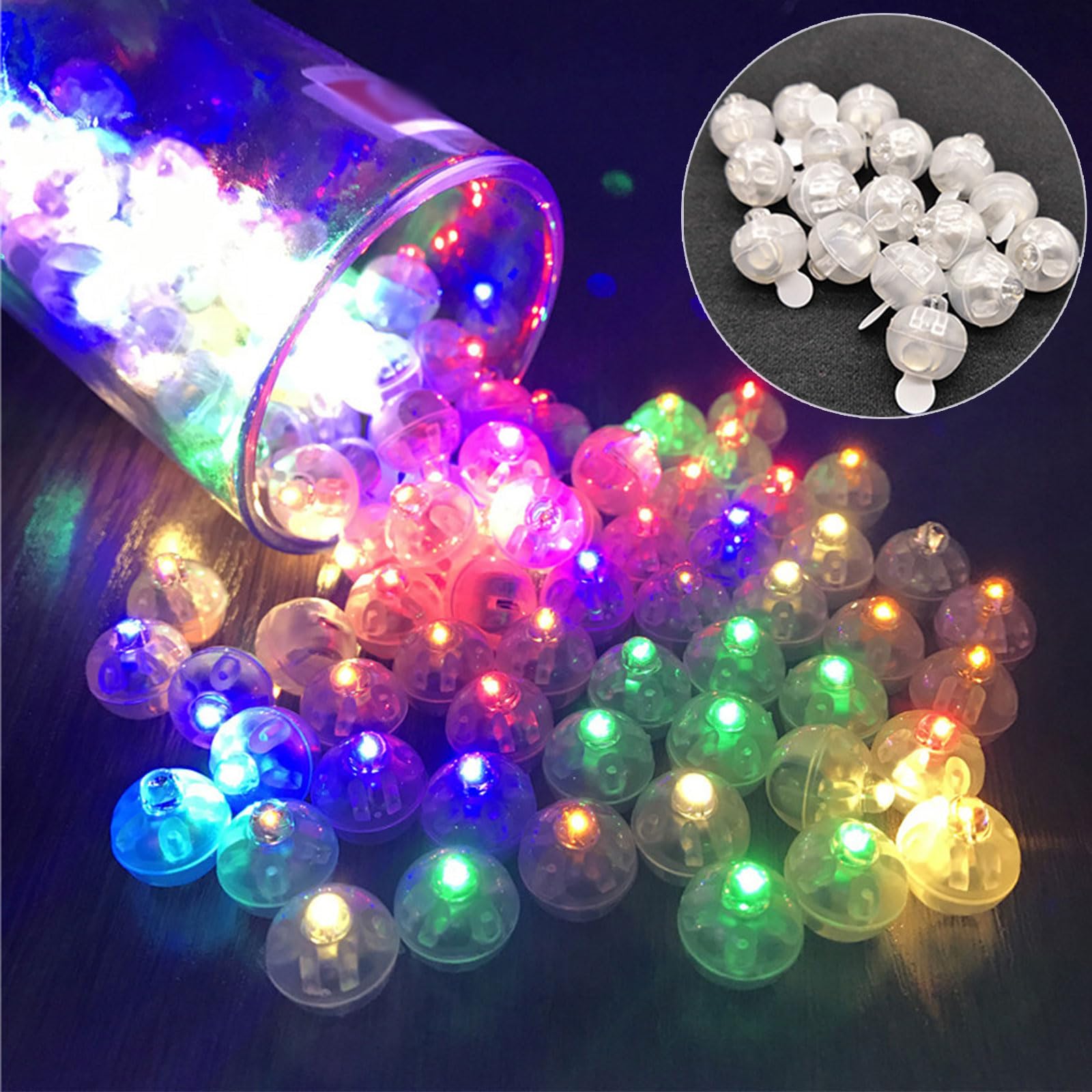 AUAUY 60PZ Mini LED a Palloncino Luci, Rotondo Lampada a Palloncino Lampeggianti, Mini Luci LED Impermeabili, per Matrimonio Compleanno Halloween Festa di Natale Capodanno Decorazione, (Colorato