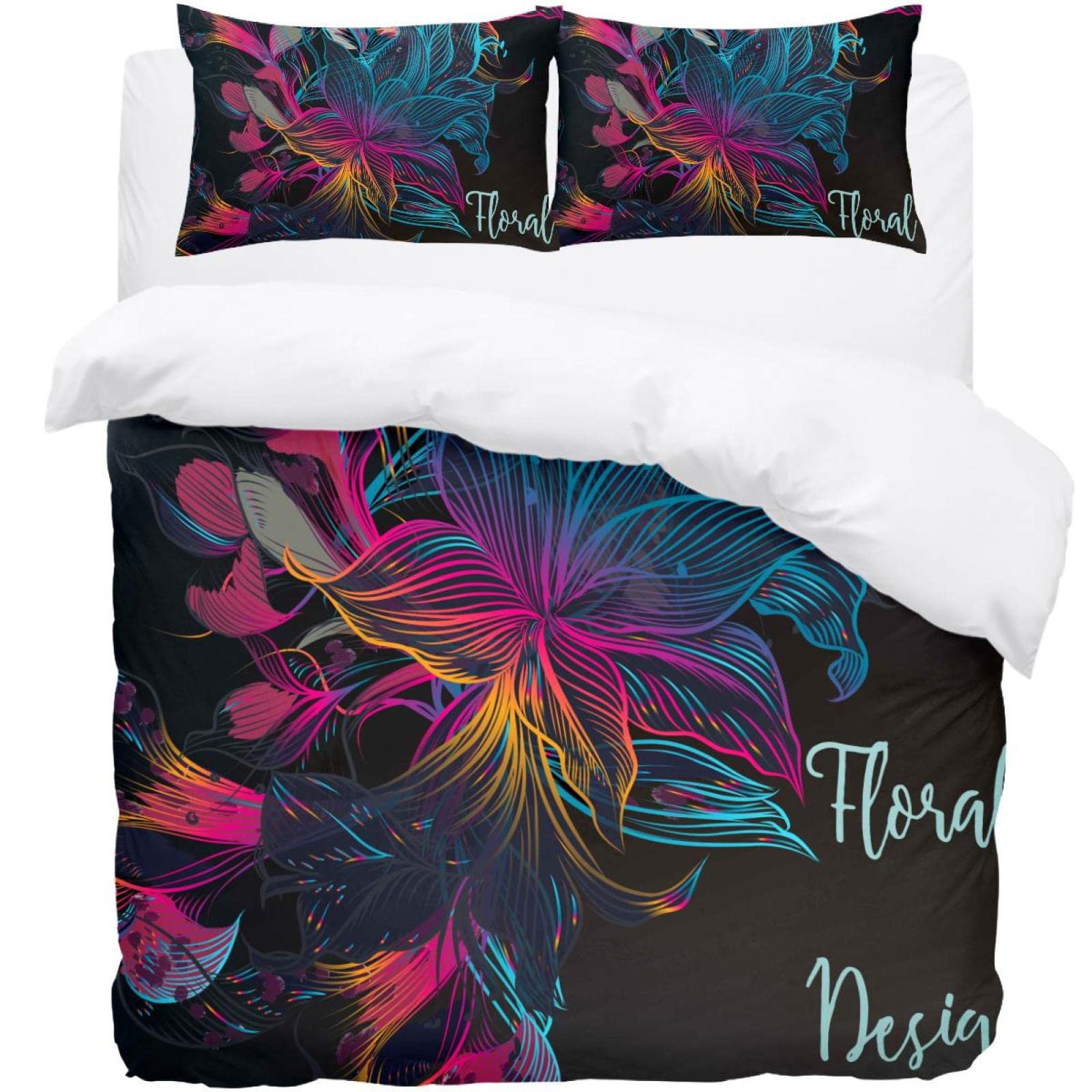 Housse de couette motif floral avec 2 taies assorties Supersoft