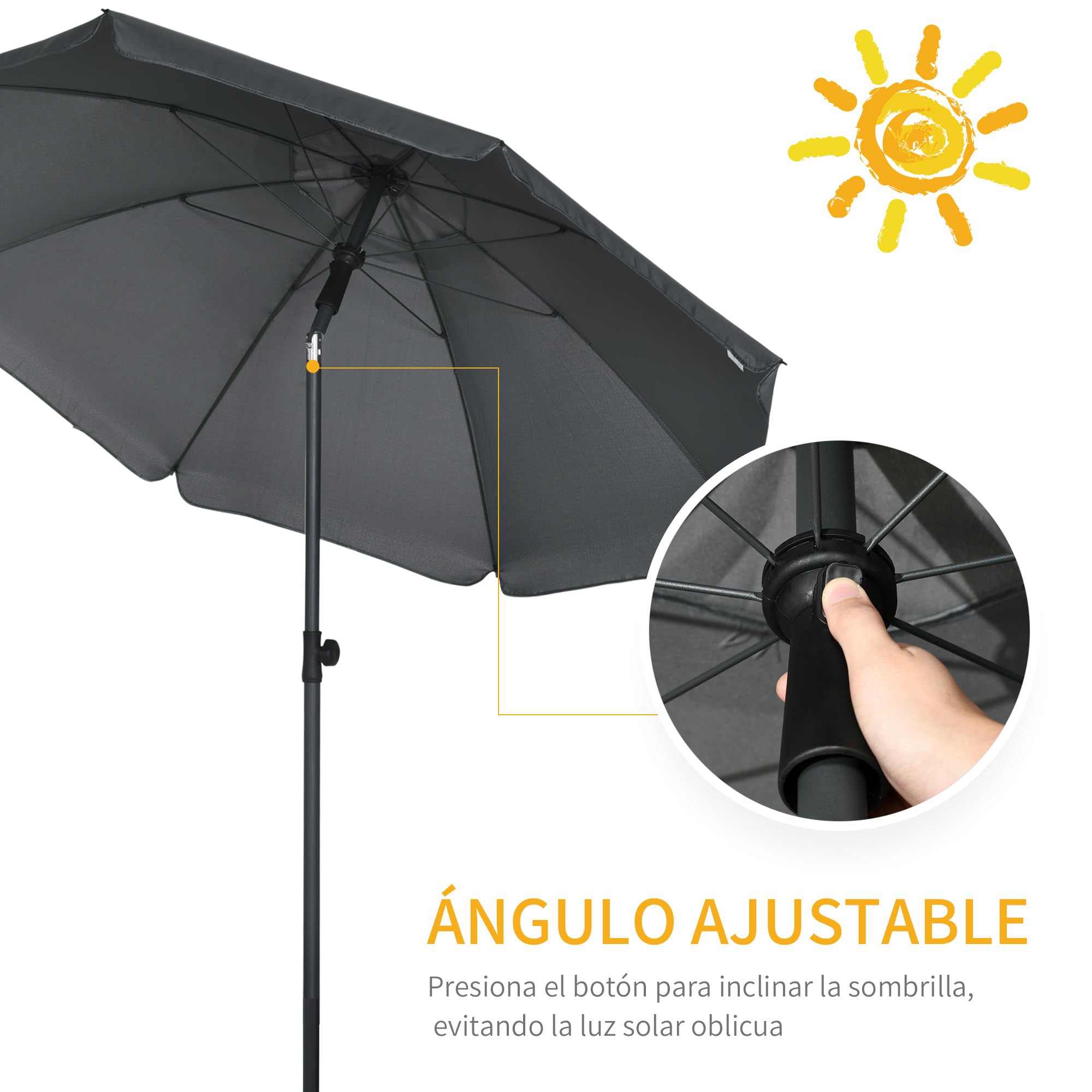 Outsunny Sombrilla de Playa Ø180 cm Toldo Inclinable 45° UV50+ Azul | Sombrilla de Terraza Exterior Grande, Impermeable, Mástil de Ø32 mm