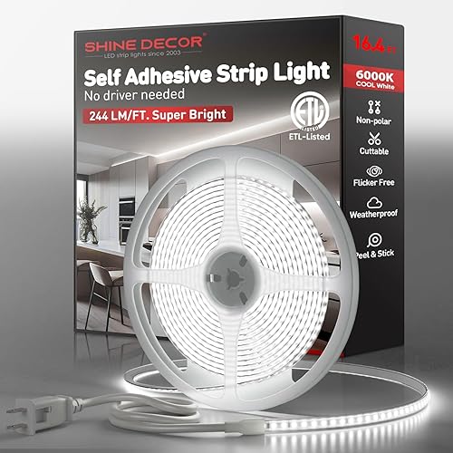 Shine Decor Tira de luz LED súper brillante de 4000 lúmenes, Plug & Play, 120 V, sin conductor, fácil cableado, sin parpadeo, resistente a la