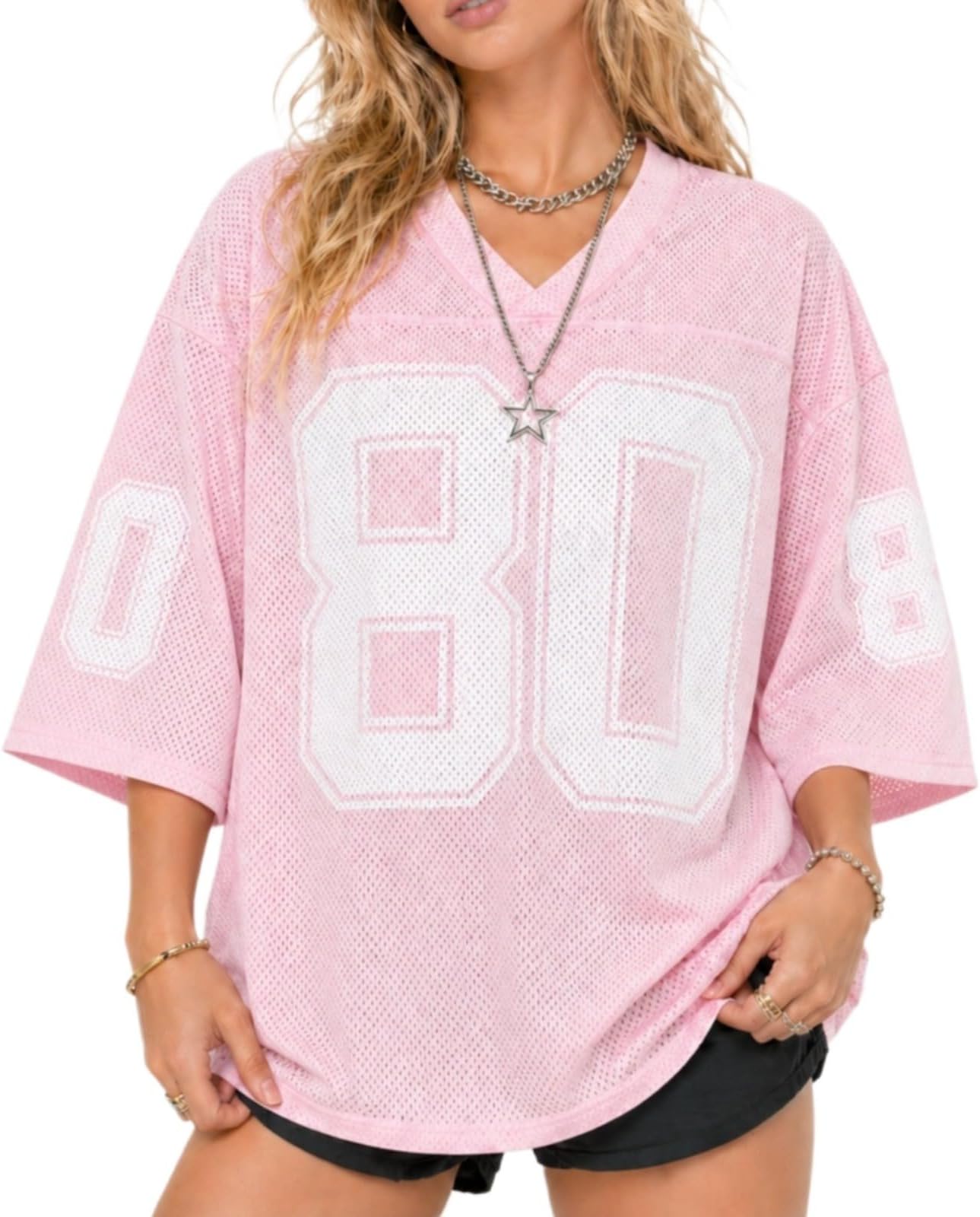 Womens Graphic Tees - Oversized Jersey Summer Top Jersey Top Coquette Clothes Y2k Streetwear Short Sleeve Shirts
