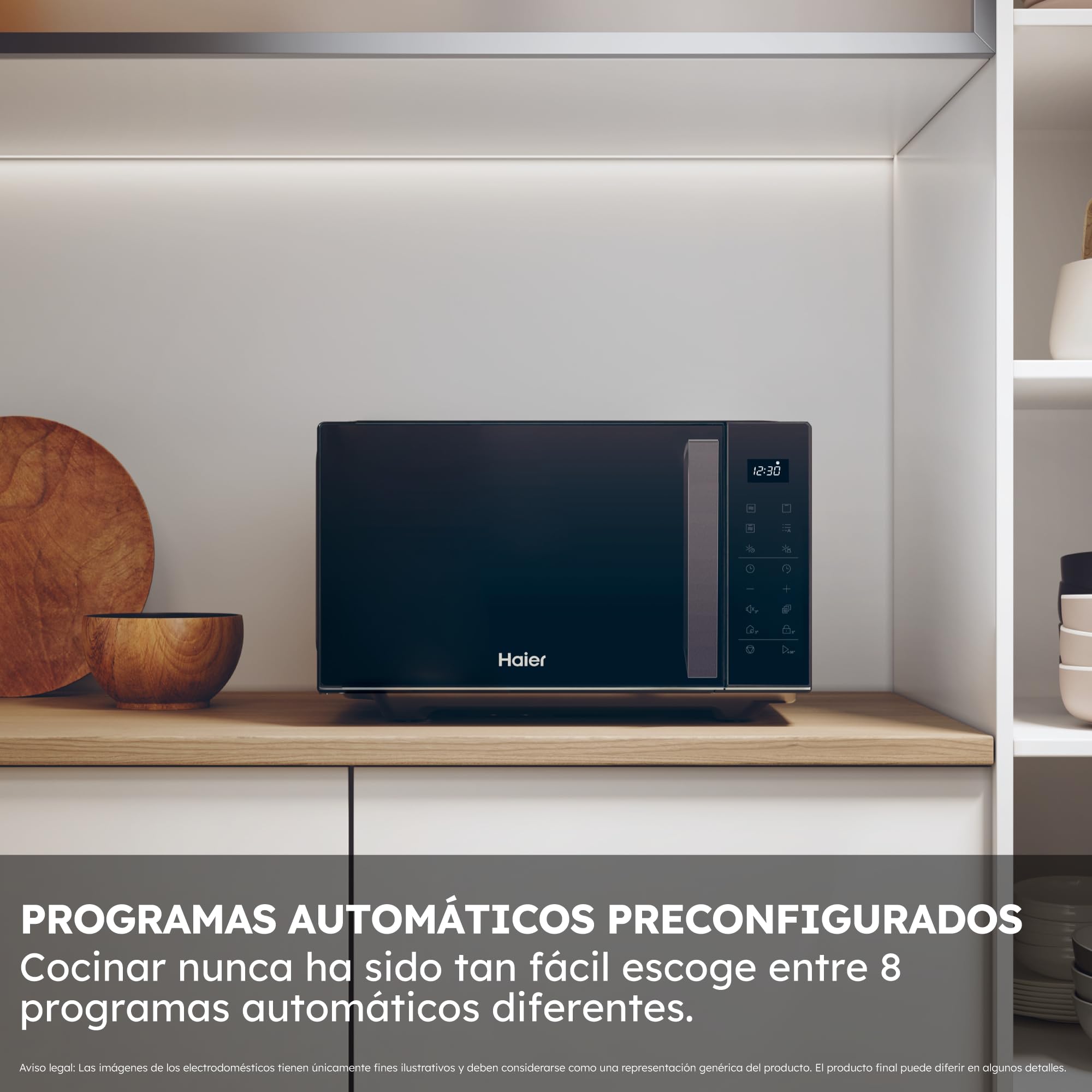 Haier Series 2 HAMGI23S2STB Microondas con grill, 23L, Potencia 900W, Potencia Grill 1000W, 6 Niveles de Potencia, 6 Funciones, Interfaz táctil, 8 Automenús, Negro
