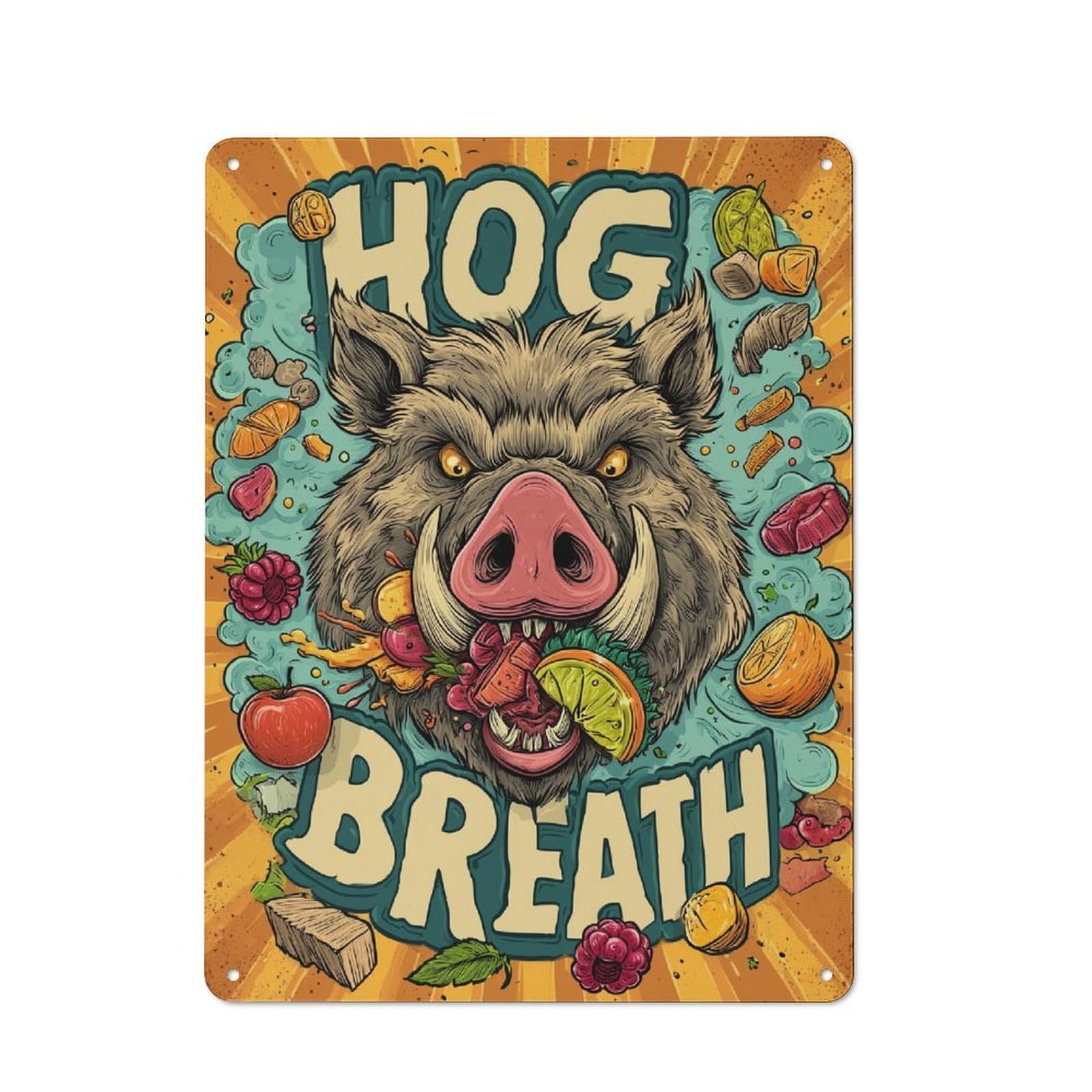 Junmoney Hog Breath Tin Sign 40X30cm For Workshop Wall, Rustic Wall Decor, Suited To Workshop Decor Fans