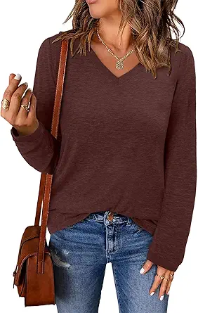 ONLYSHE Women's Casual Striped Long Sleeve Tops Crew Neck Knit Basic Loose Fit T Shirts Fall Fashion Tunic Outfits