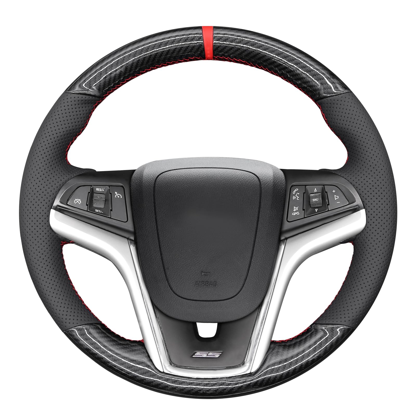 MEWANT Steering Wheel Cover for Chevy Camaro 2012-2015 Hand-Stitched Leather Steering Wheel Wrap