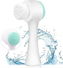 Escova de limpeza facial manual, escova facial 2 em 1 para cuidados com a pele, esfregão facial de silicone, escova manual de lavagem dupla para esfoliação profunda dos poros e massagem (azul)