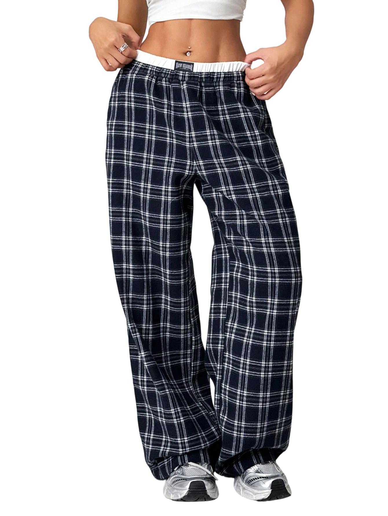 SOLY HUX Womens Plaid Checkered Pants Wide Leg Baggy Loose Sweatpants Cute Comfy Lounge Pajama Pants with Pockets