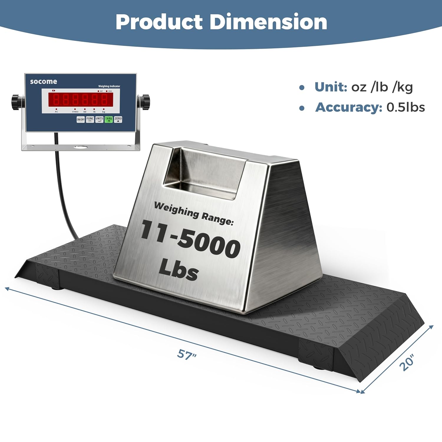 56.3"x20" Livestock Scales with a Ramp and Digital Indicator, Large Vet Scale, Animal Floor Scales, Heavy-Duty Farm Animal Scale for Sheep, Cattle, Pig, and Dog, 5000 lb x 0.5 lb, Black