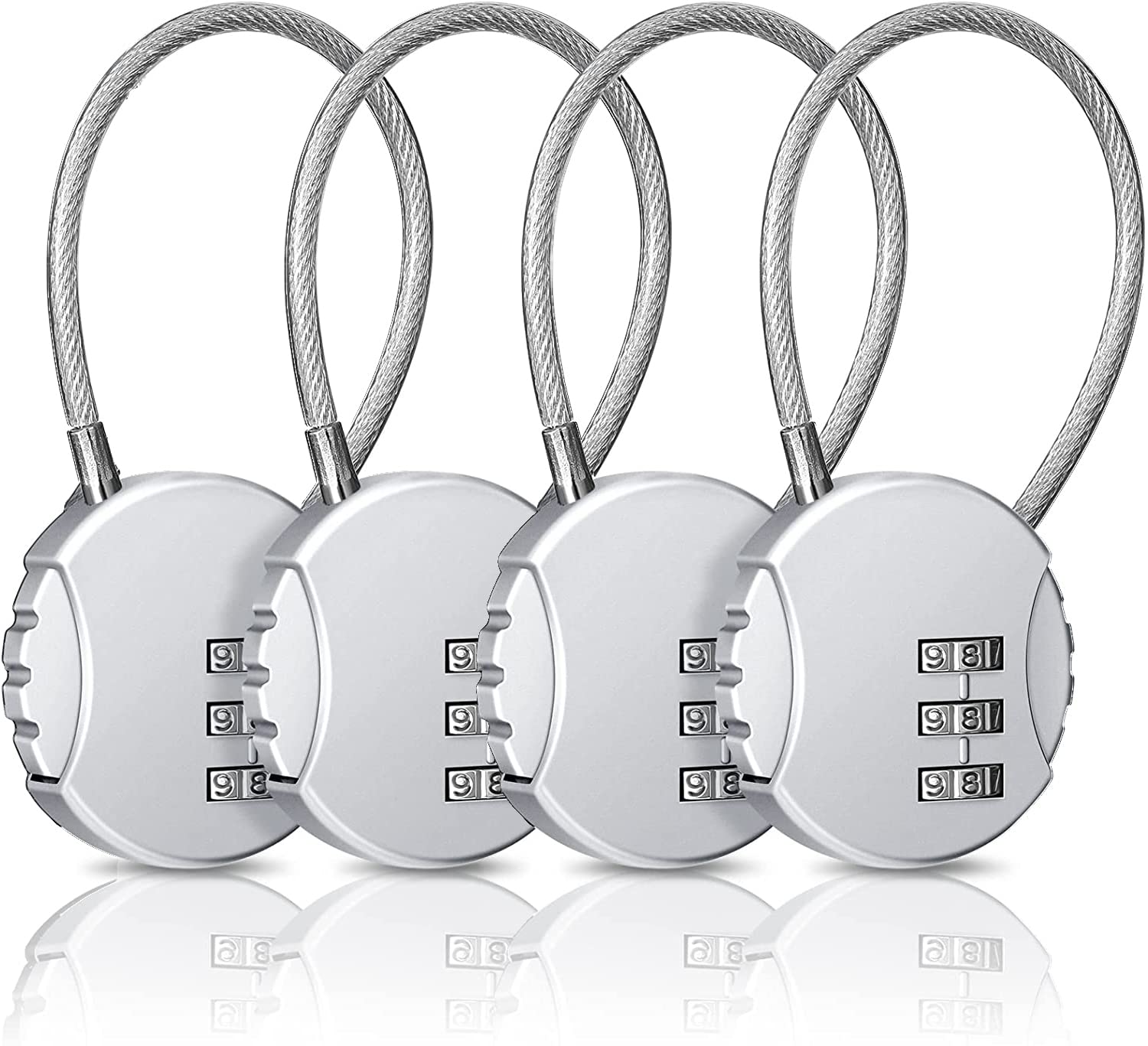 Combination Lock - 3 Digit Padlock, 4 Piece Outdoor Waterproof Padlock for School, Gym, Sports, Fence, Gate, Case, Employee Hasp (4 Piece Silvery)