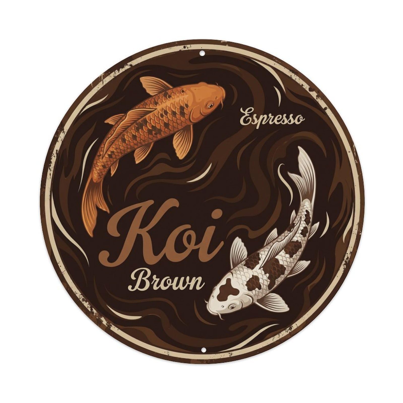 Koi Fish Espresso Brown Waters Coffee Dark Rich Deep Metal Tin Sign