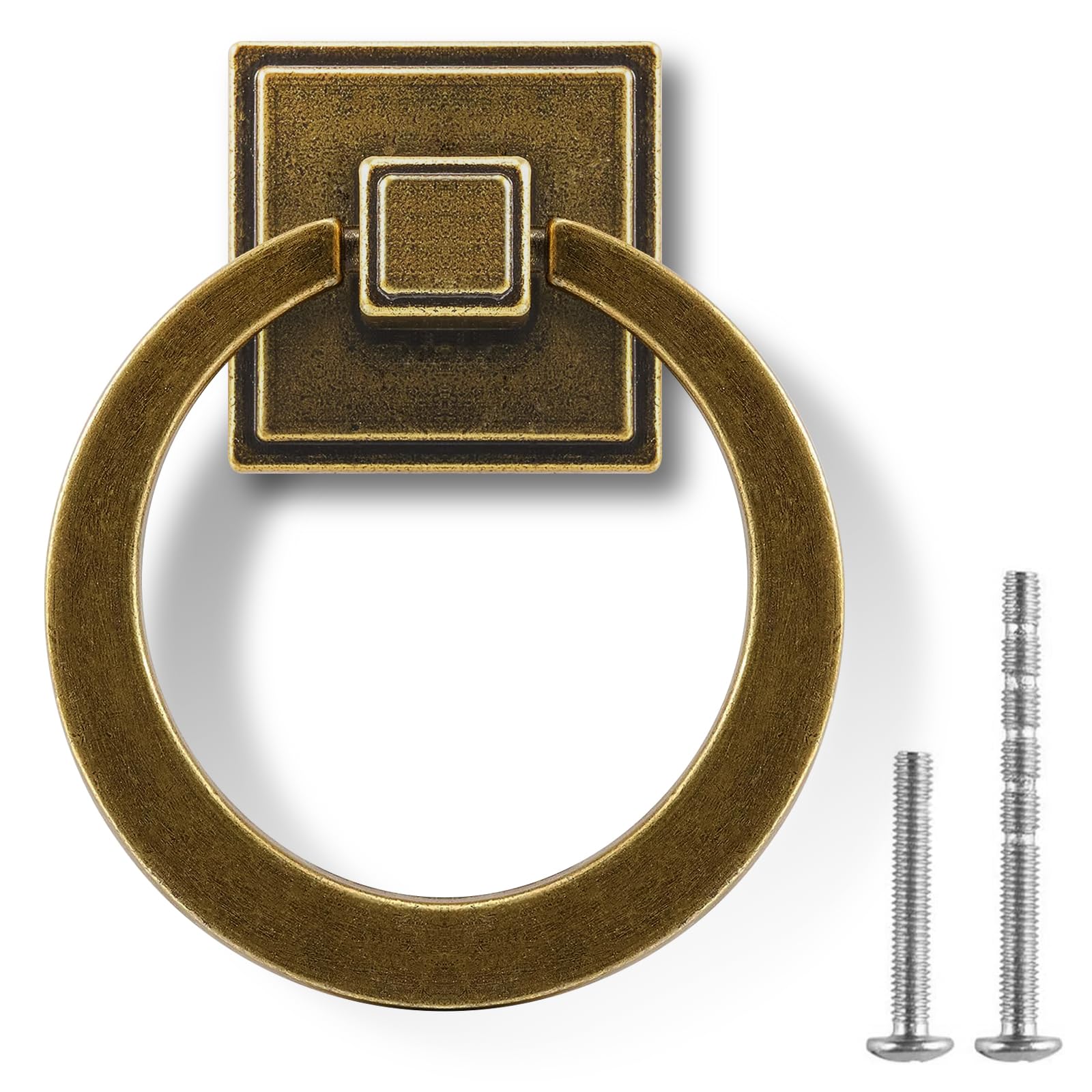 4 Pack 2-1/2 inch Antique Brass Cabinet Knobs Solid Drawer Knobs Zinc Alloy Vintage Ring Cupboard Pulls for Kitchen, Dresser Knobs with Screws