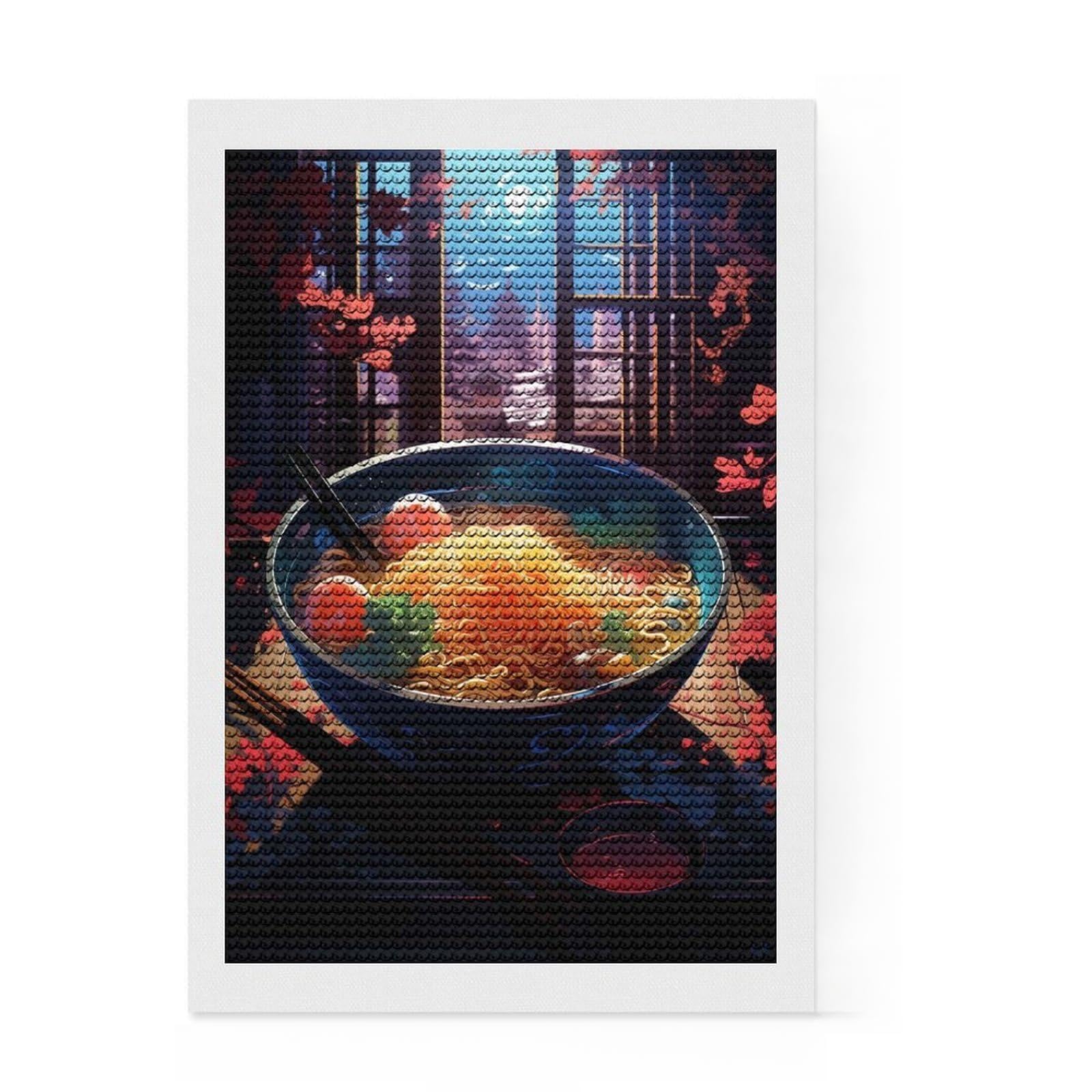 Junmoney Ramen Japan Neon Diamond Painting Set 8"x12", Festive Home Decor, with Tool Kit, Gift Idea, Thoughtful Present, Creative Hobby