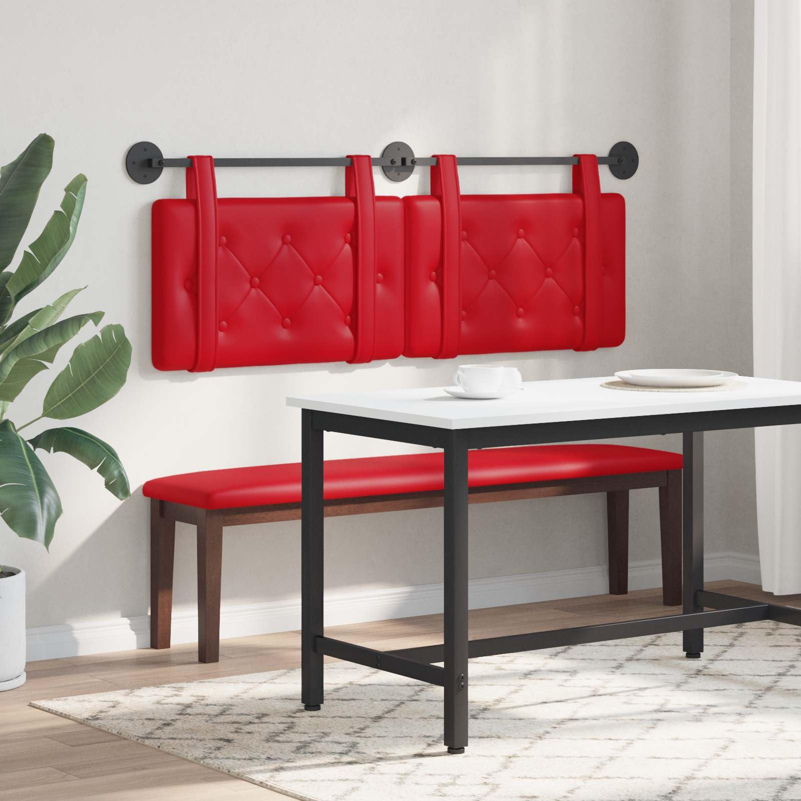 Cabecero colgante rojo de piel sintética con acolchado de espuma, montaje en pared, 150 x 55 cm, juego de 2 unidades, versátil para dormitorio, habitación de invitados, cama doble y cojín de