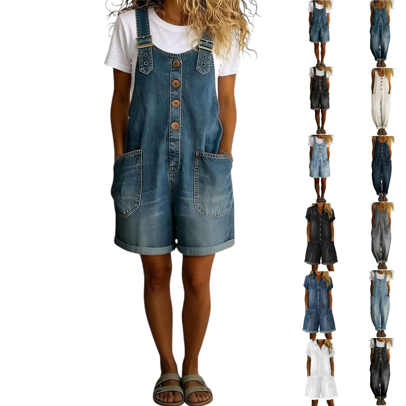 Generico Salopette Jeans Donna Estiva Corta Lunga Vintage - Tuta Jumpsuit Denim Elegante Larghi Leggeri Casual Curvy per Sera Lavoro Mare Ciclismo