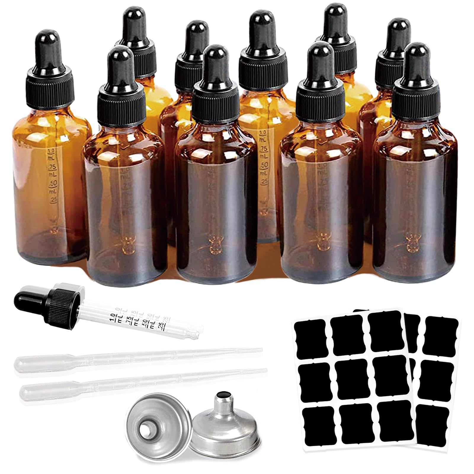 10 Pack 2 Oz Amber Glass Bottles with Dropper, UV Protection, for Essential Oils, Serum, Liquids