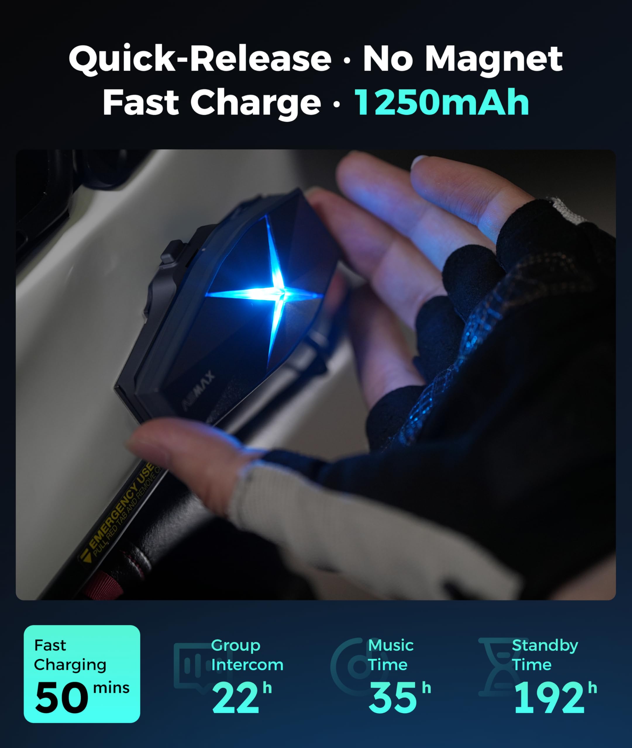 ASMAX F1S Interfono Moto Bluetooth 5.3 Mesh per 10 Piloti IP67 Antirumore