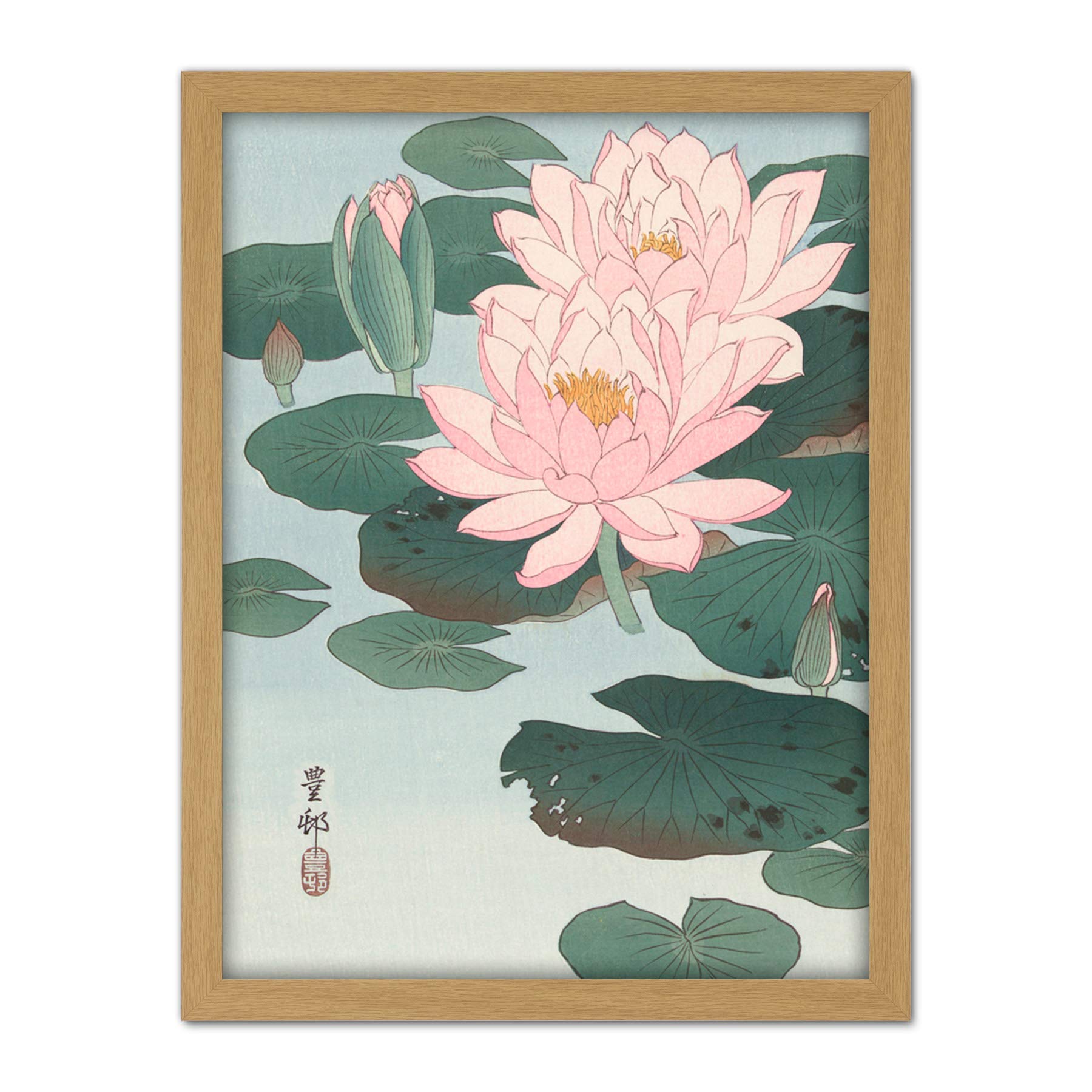 Artery8 Ohara Koson Flowering Water Lily Painting Artwork Framed Wall Art Print 18X24 Inch