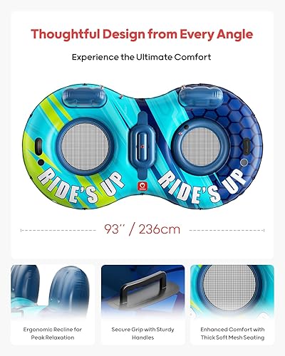 Miniatura 5 de QPAU Tubo inflable doble para río, 2 personas con capacidad de 660 libras, resistente a pinchazos de 93 pulgadas, flotador de río resistente, balsa