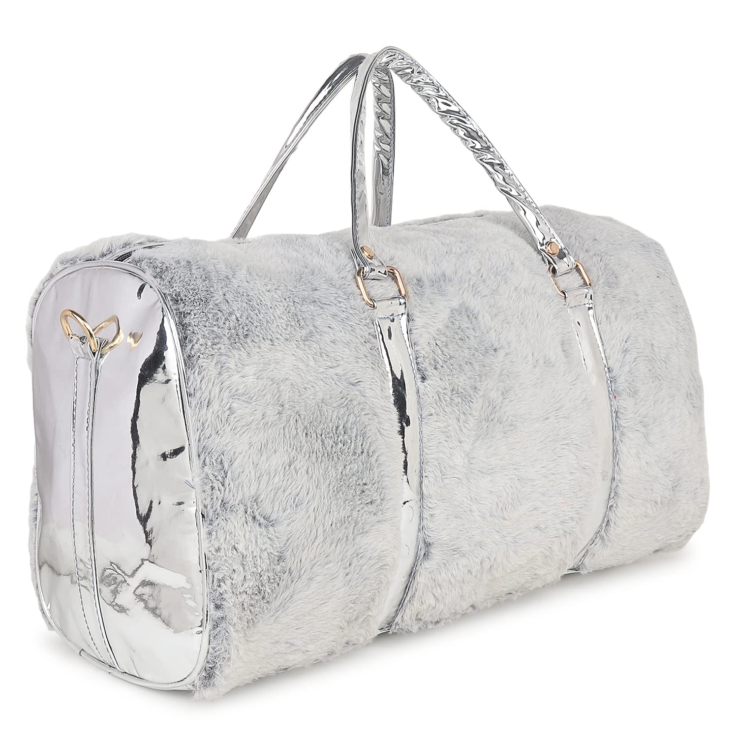 Fur Cute Trendy Duffel Bag Handbag Furry Overnight Weekender Travel Purse Fancy Gym Tote Workout For Women's,Mens Polyester 20.3 Cm (Grey)-image-48