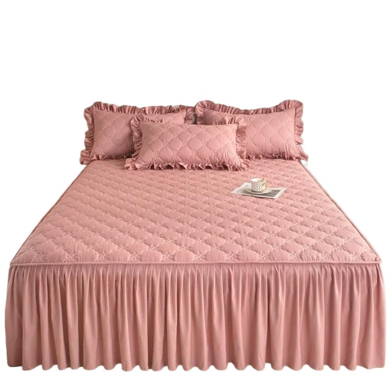 Thickened Bed Skirt Solid Color Cover Quilted Mattress Protector Покрывало Bedspread (No Pillowcase)(Color 1,Queen 150x200cm 1pc)