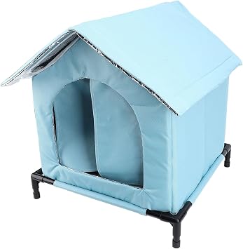 Outdoor Cat House, Insulated Rainproof Large Space All Seasons Feral Cat House, Enclosed Tent Style Insulated Shelter for Stray Cat, Anti Chewing Blue