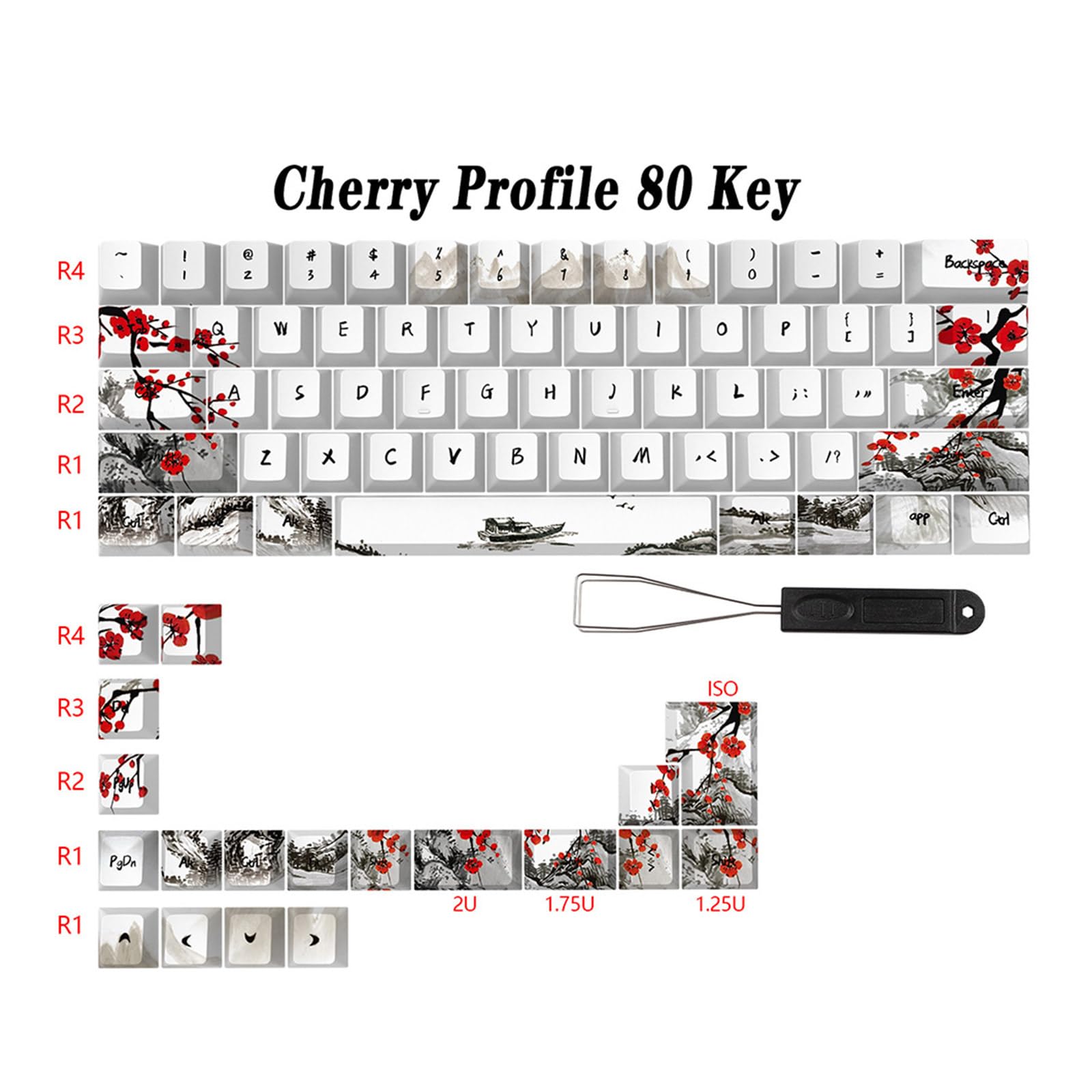 CherryProfile Keycaps Allemand Français Espagne Japonais Anglais DyeSub Keycaps PlumBlossom 80 Touches CherryProfile Keycaps Plum Blossom Keycaps Qwertz Azerty Clavier Touches 80 Touches Keycap PBT
