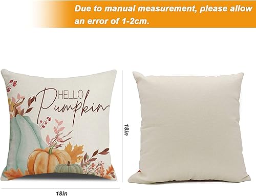 Miniatura 3 de JUFANGFIN Juego de 4 fundas de almohada de otoño de 18 x 18 pulgadas fundas de cojín cuadradas para sofá de casa de campo para sala de estar