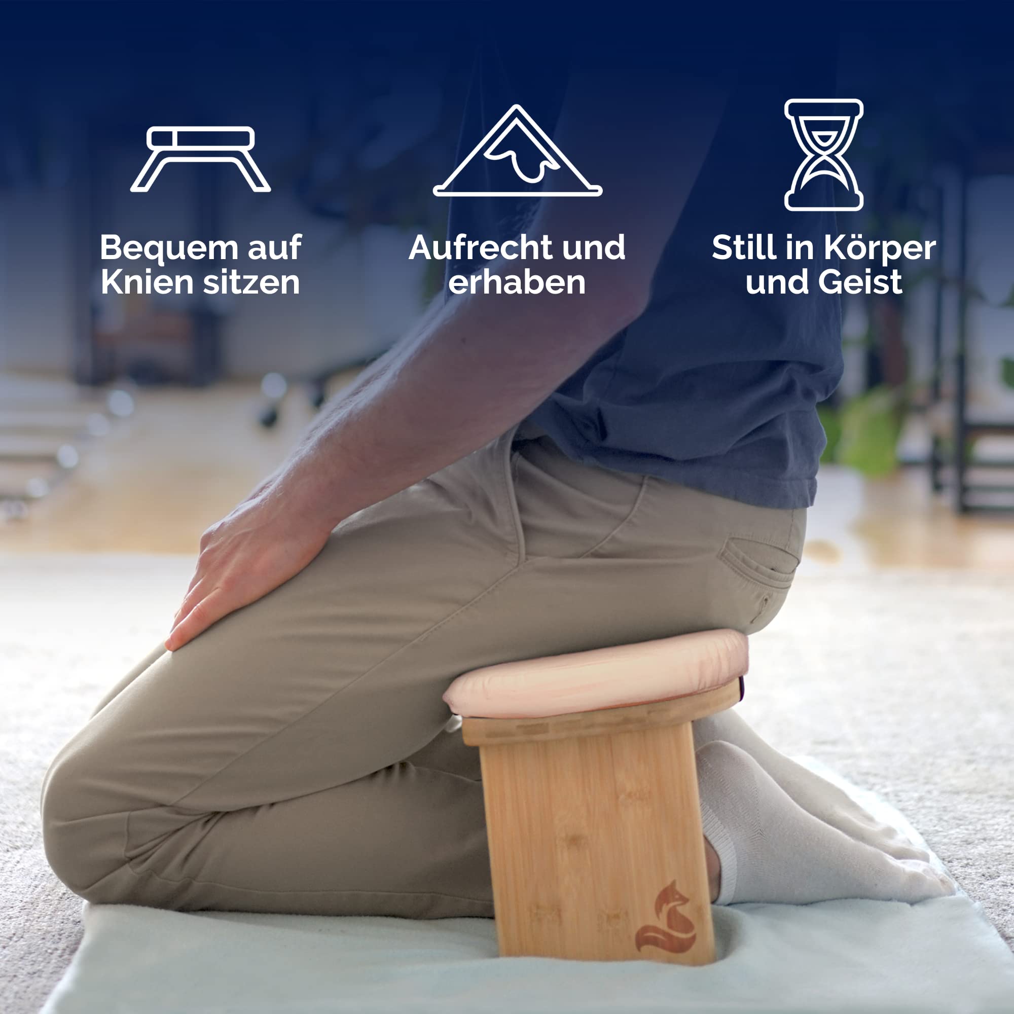 metaFox Panca da meditazione | Sgabello pieghevole in bambù con cuscino e borsa per il trasporto | Per la tua pratica di attenzione e meditazione | alternativa al cuscino da meditazione
