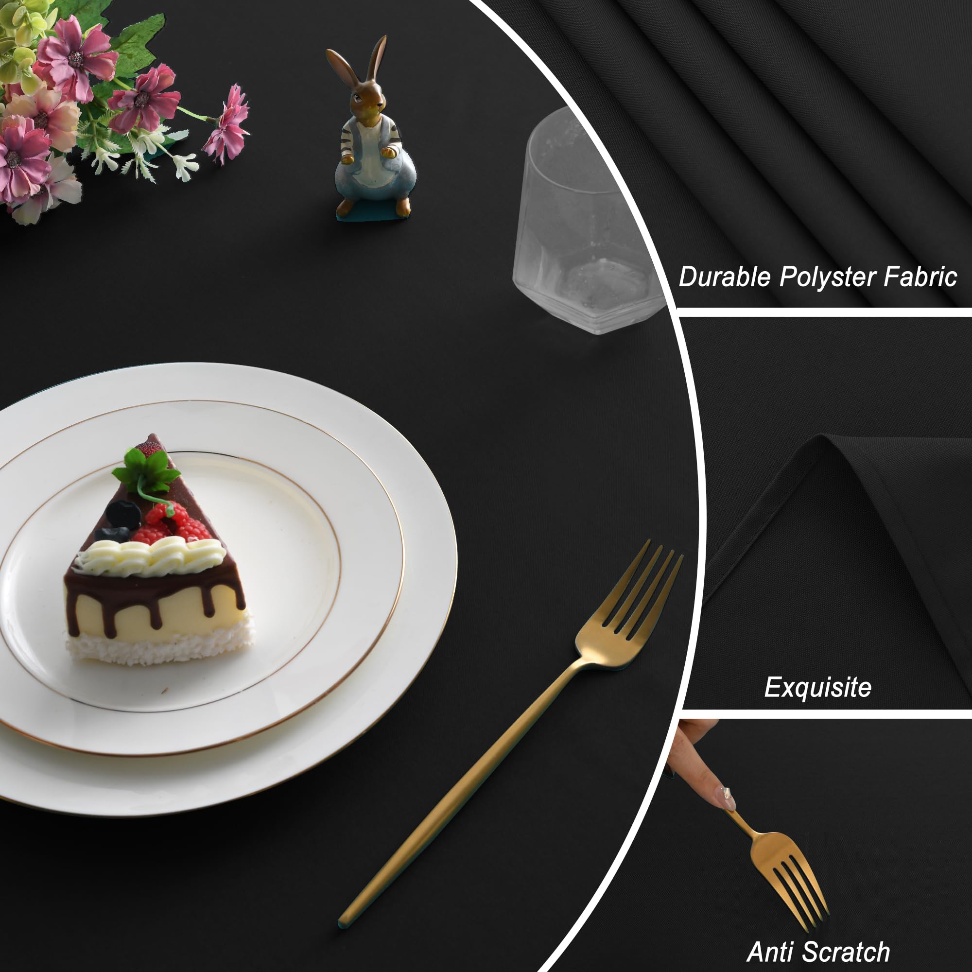 JIUZHEN Black Rectangle Polyester Table Cloth, Stain Resistant Waterproof Tablecloth for Dining Room Tables, Parties, Wedding, 54 * 80 Inch - 5