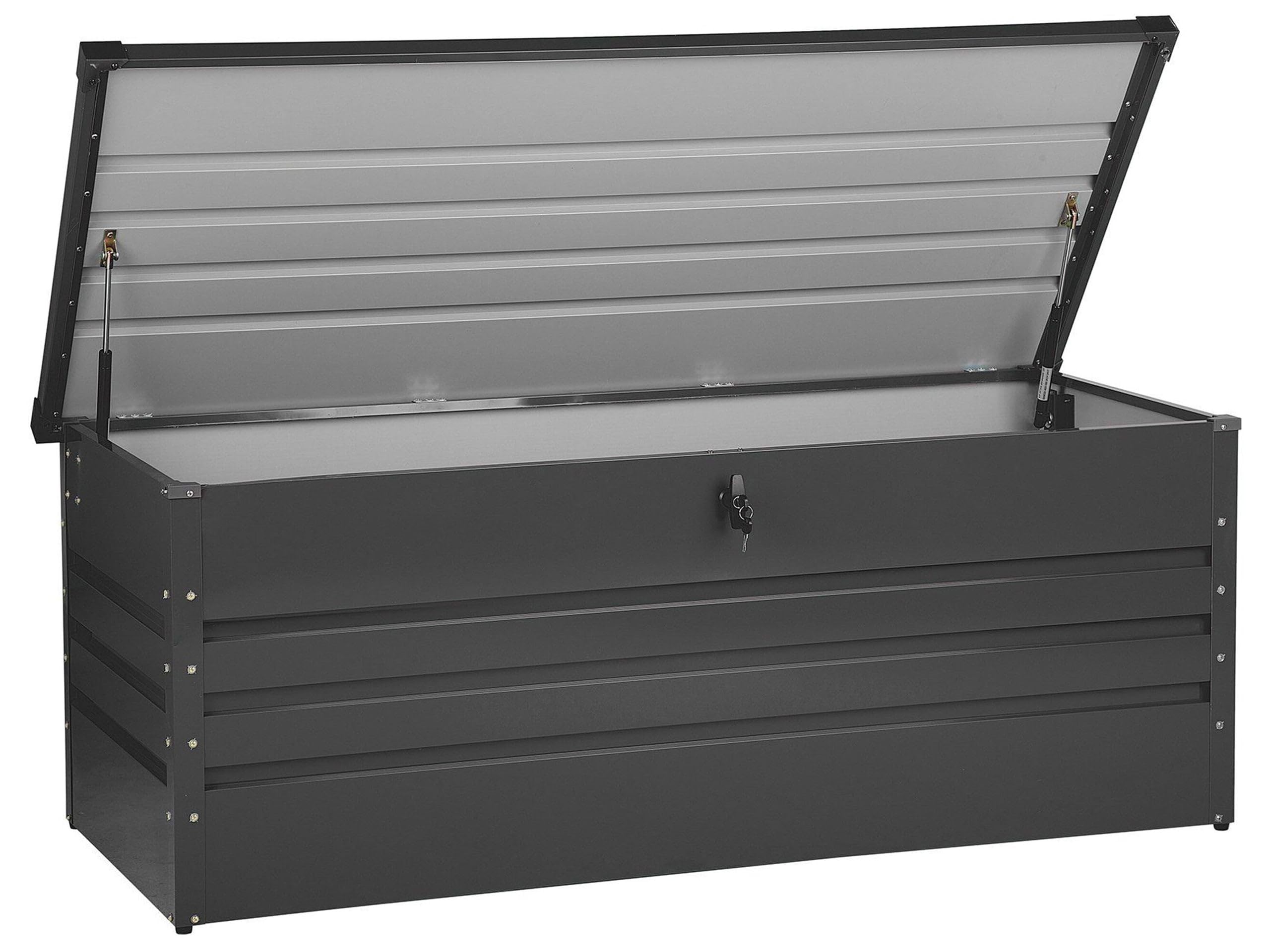 Coffre de Rangement Extérieur 165 x 70 cm 600 Litres en Acier Galvanisé Gris Foncé Idéal pour les Accessoires de Jardin Durable et Décoratif Beliani