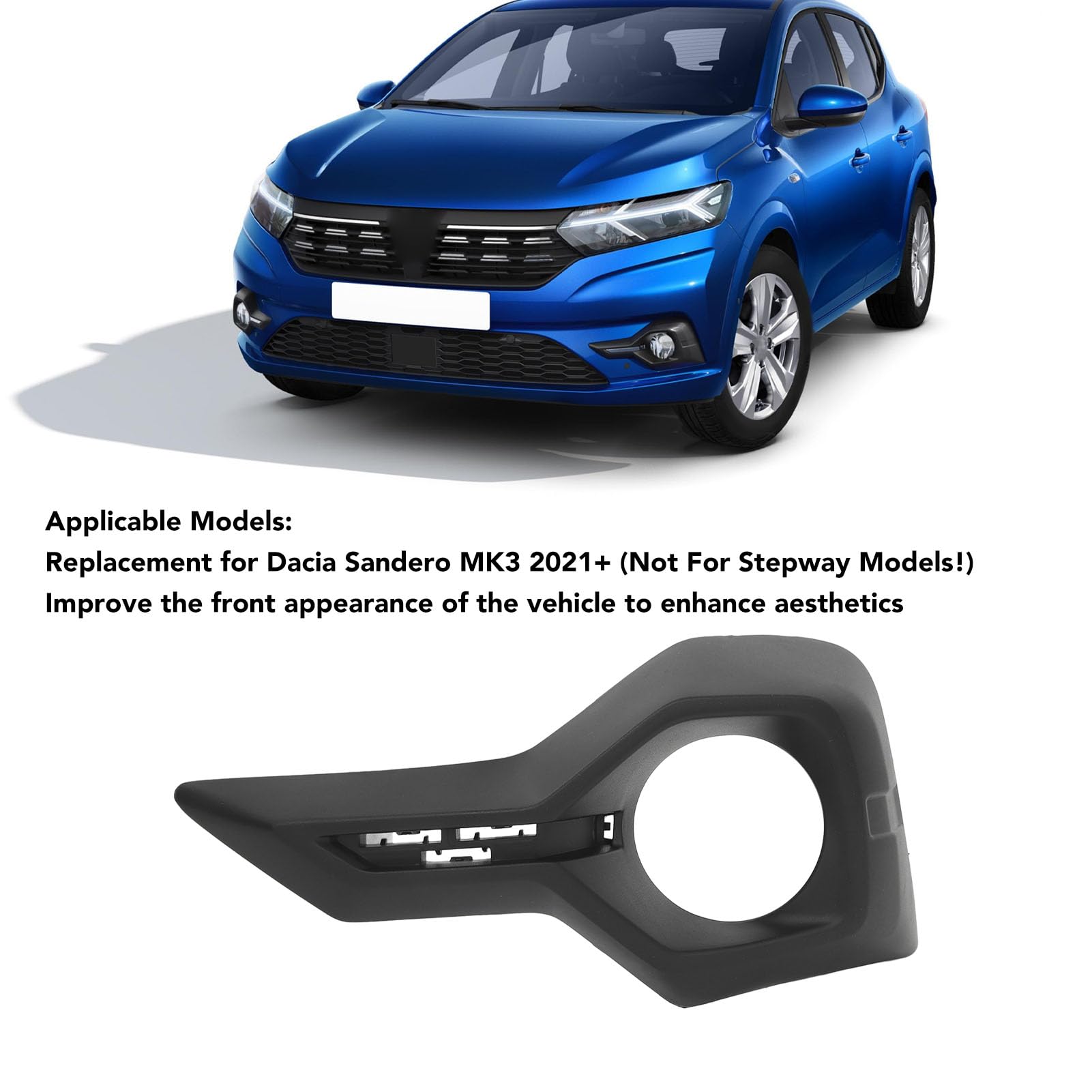 Akozon Copertura Fendinebbia Anteriore, Sostituzione Griglie Copertura Fendinebbia Paraurti Anteriore per Dacia Sandero MK3 2021+, Cornice Cornice Fendinebbia (Sinistra 261A39803R)