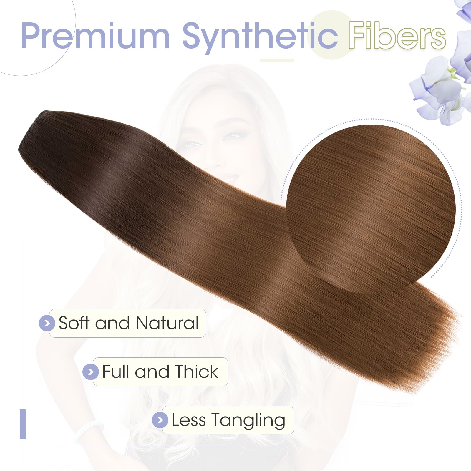 TESS Secret Wire Hair Extension Invisible One Piece Synthetic Hair Extensions Straight Full Thick Long Adjustable Hairpieces for Women (Medium Brown With Golden Blonde - Image 4