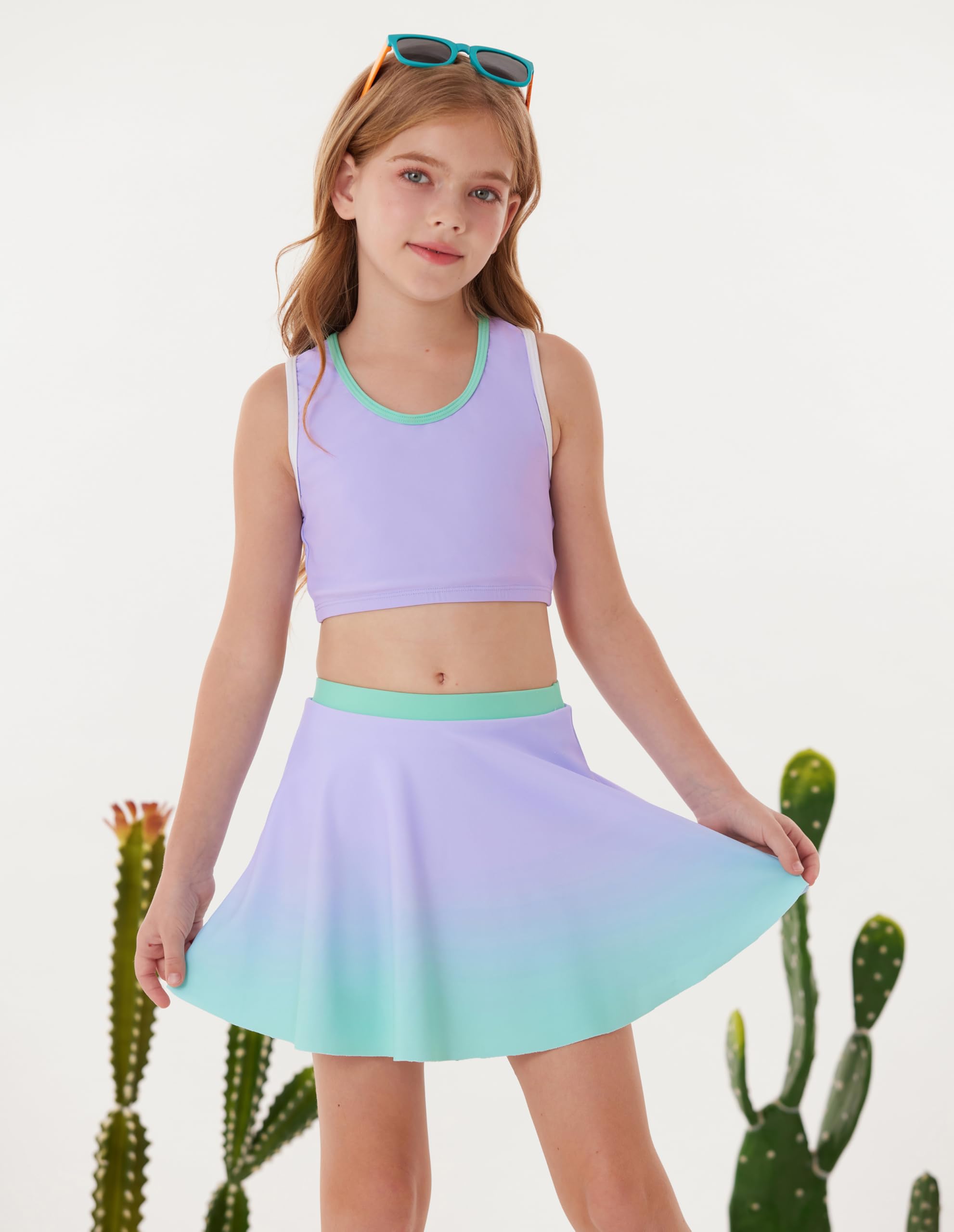 GRACE KARIN Maillot de bain Rash-Guard pour fille - 3 pièces - Maillot de bain 3 pièces - Tankini - Costume de natation pour enfant