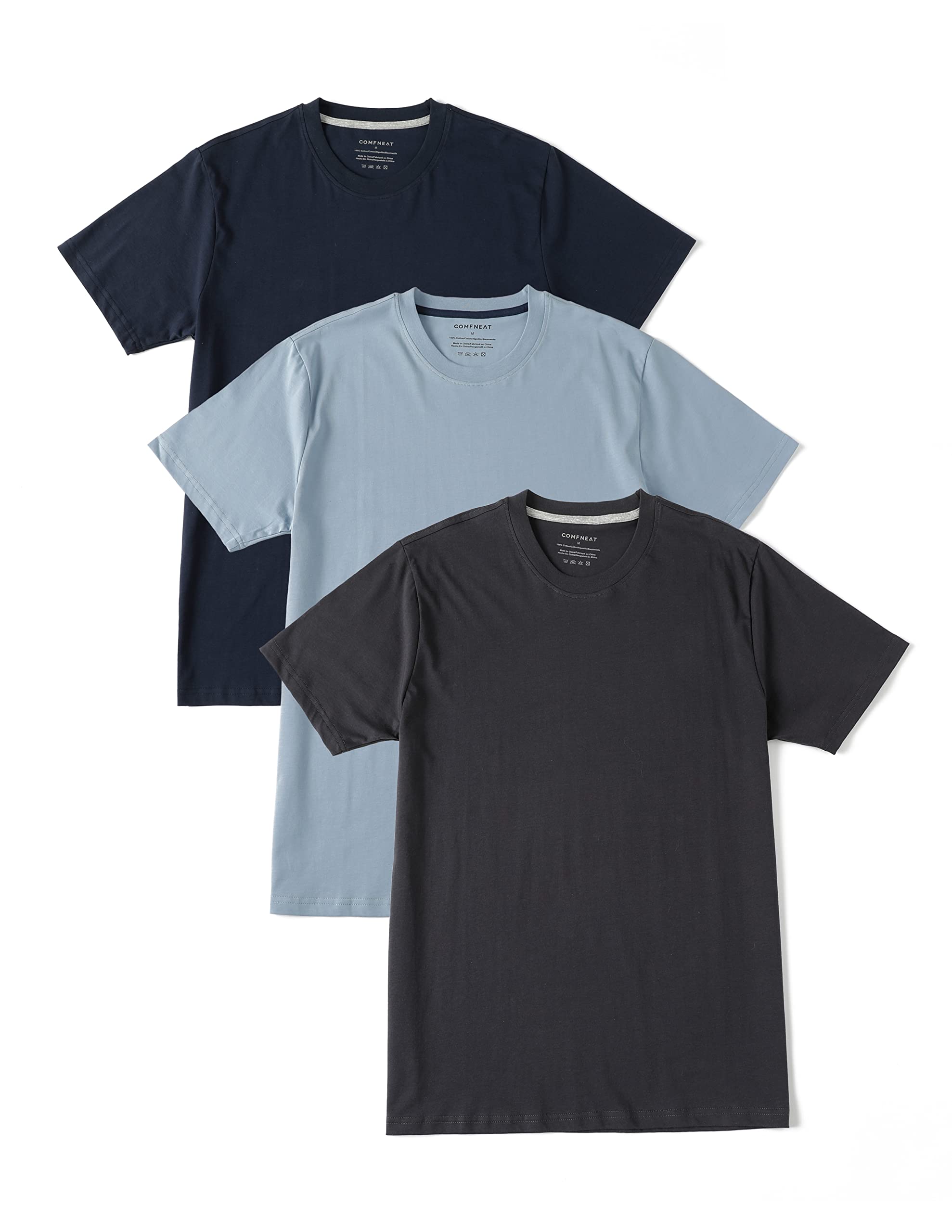 Comfneat Men's 3-Pack Lightweight T-Shirts Cotton Crew Neck Regular Fit Solid Tee
