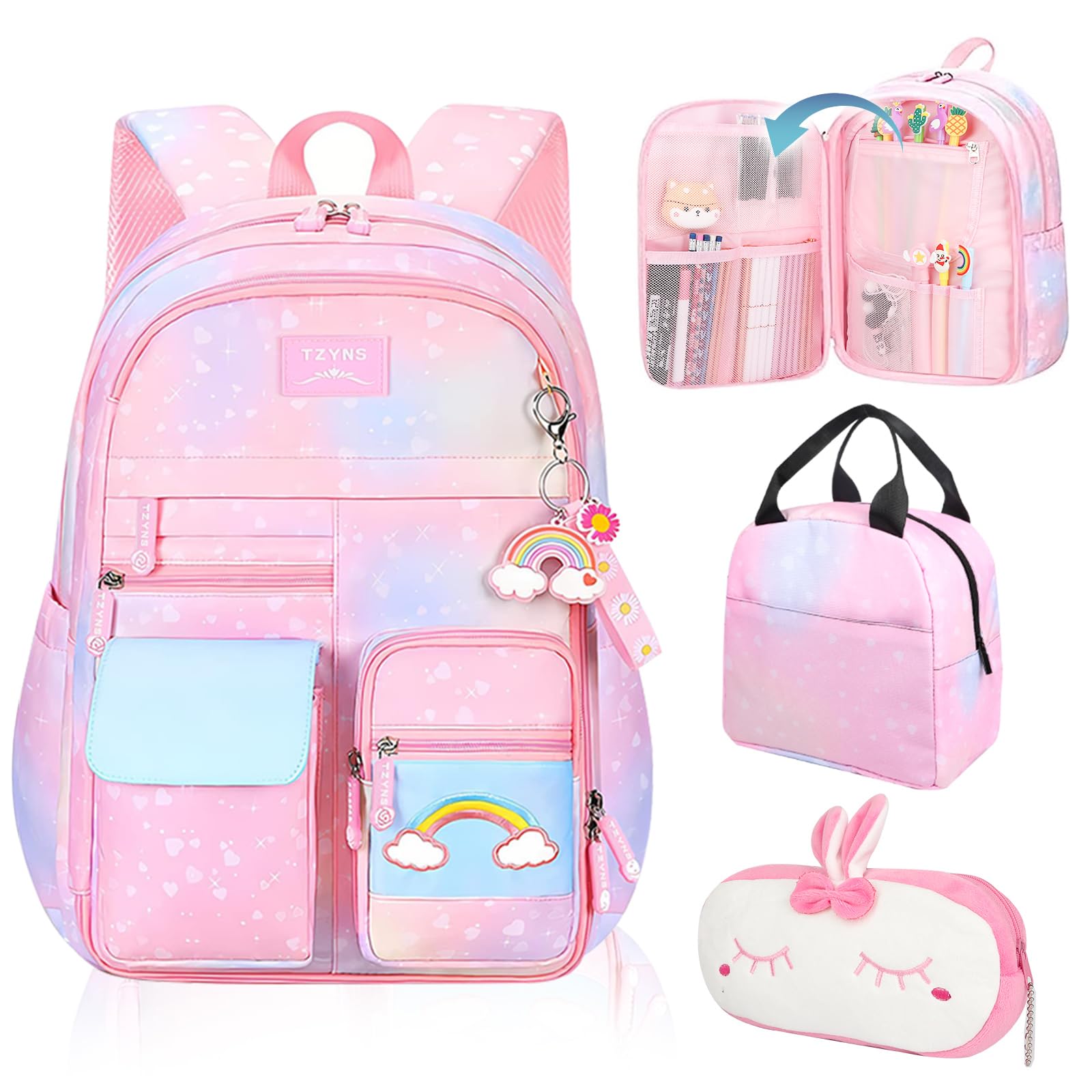 EYRXK Starry Rainbow Backpack Kawaii School Students Backpack Cute Large Capacity Kids Bookbag Multifunction Fashion Casual Laptop Travel Bag For Boy