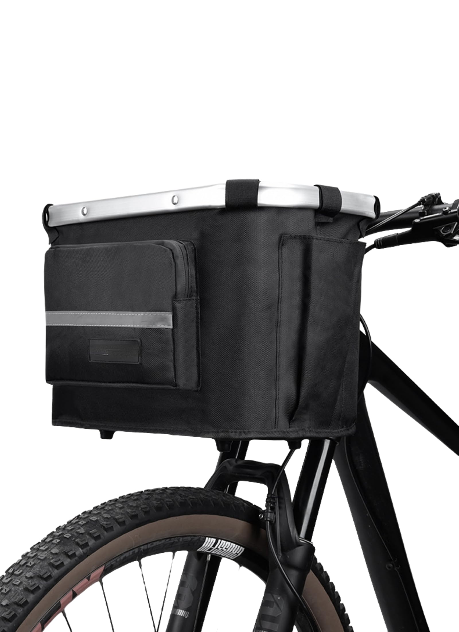 Bicycle Basket Scooter Folding Carry Shopping Basket for Electric Bikes - Waterproof Front Carrier with Easy Installation Suitable for Various Vehicles (Black,Fabric Handle,Without Outer Layer)