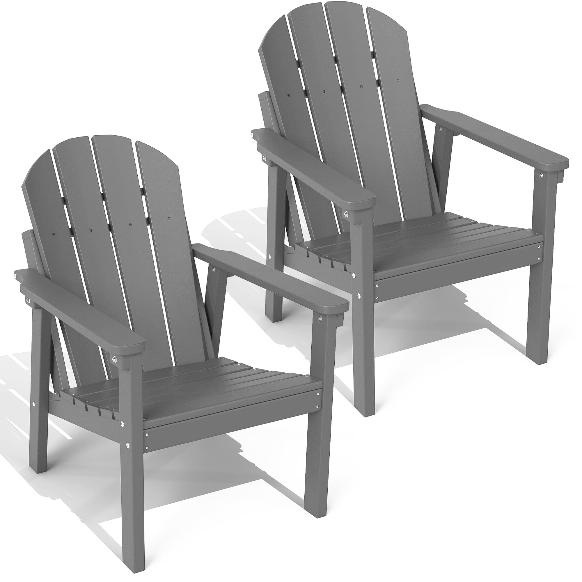 HDPE Weather Resistant Adirondack Chair Set, Grey for Deck & Garden