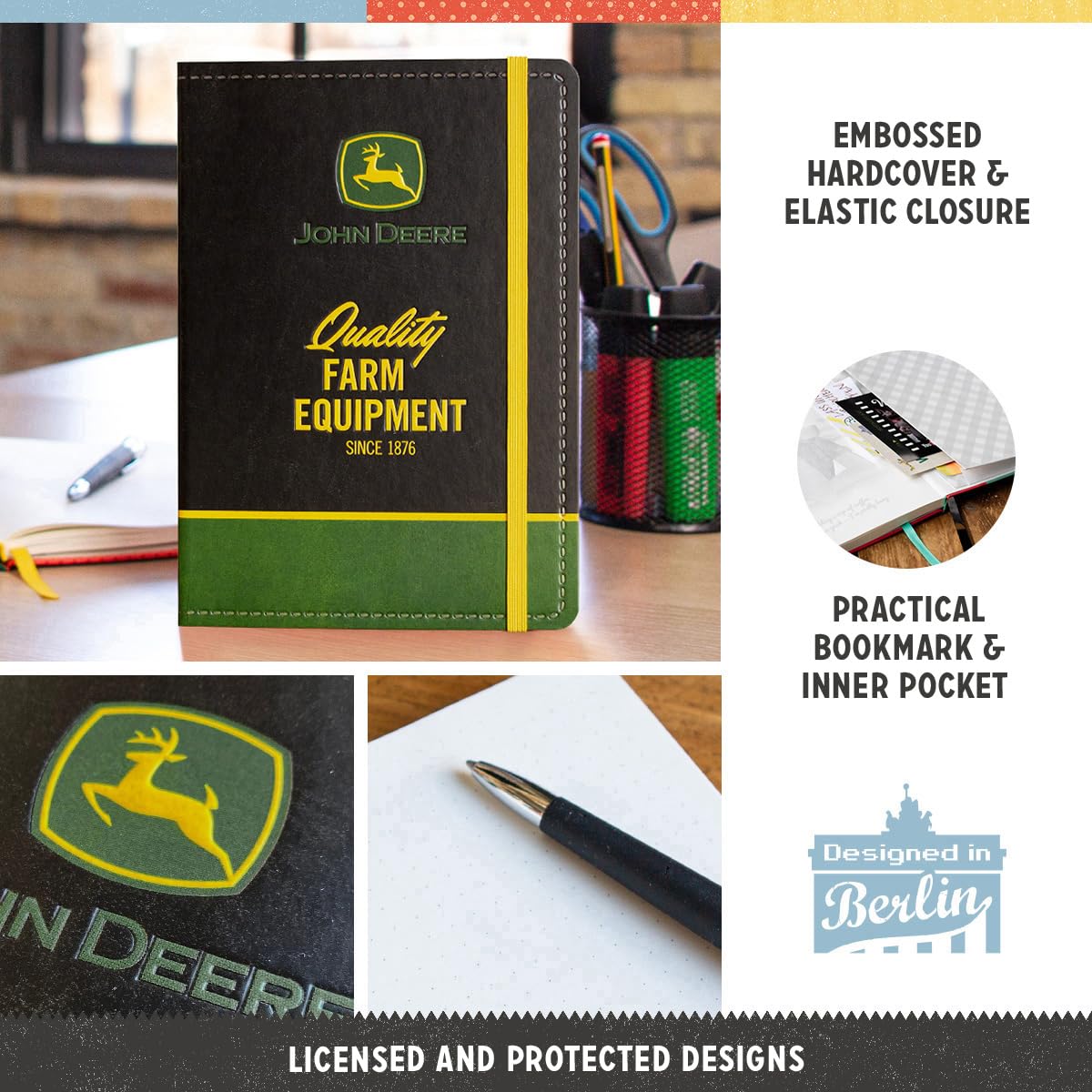 Caderno retrô Nostalgic-Art, A5, John Deere – Logotipo de equipamento agrícola preto – Ideia de presente para fãs de cortadores de grama, OLP, design vintage - Portugal