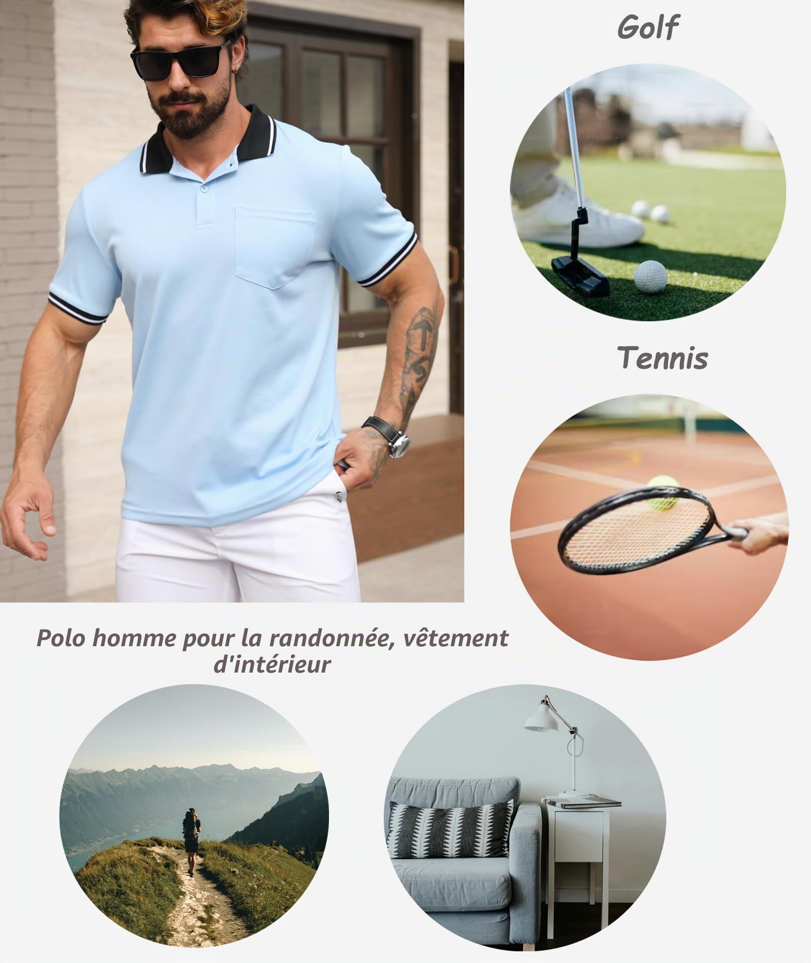 JACKETOWN Lot de 3 polos de golf à manches courtes légers et respirants pour adulte