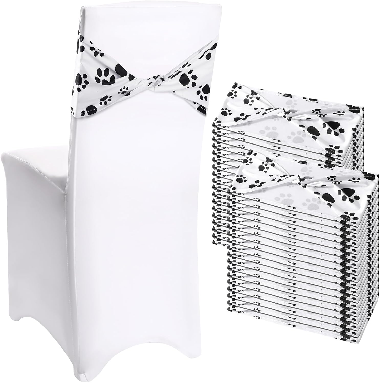 Newwiee 24 Pcs Dog Paw Chair Sashes Spandex Dog Paw Chair Bands Animal Print Elastic Chairs Sashes Bow Polyester Bands Ties Without Buckle for Animal Theme Party Birthday Decor