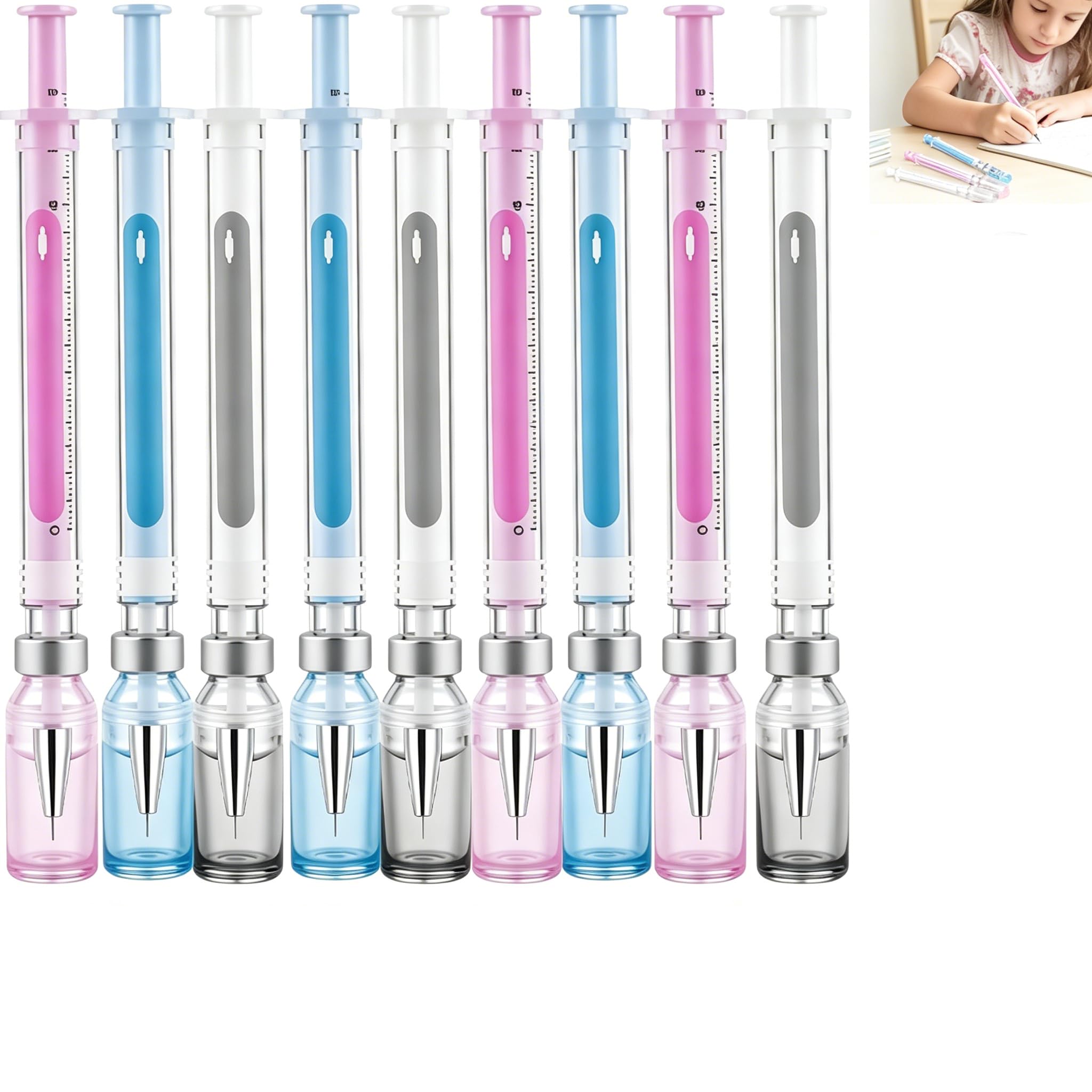 Funny Syringe Shaped Ink Pens, 2026 Novelty Syringe Shaped Gel Pens for Nurses, Black Neutral Pen for Adults, Kids, School, Office, Home, Drawing, Pen Body Color Random (9 picks)