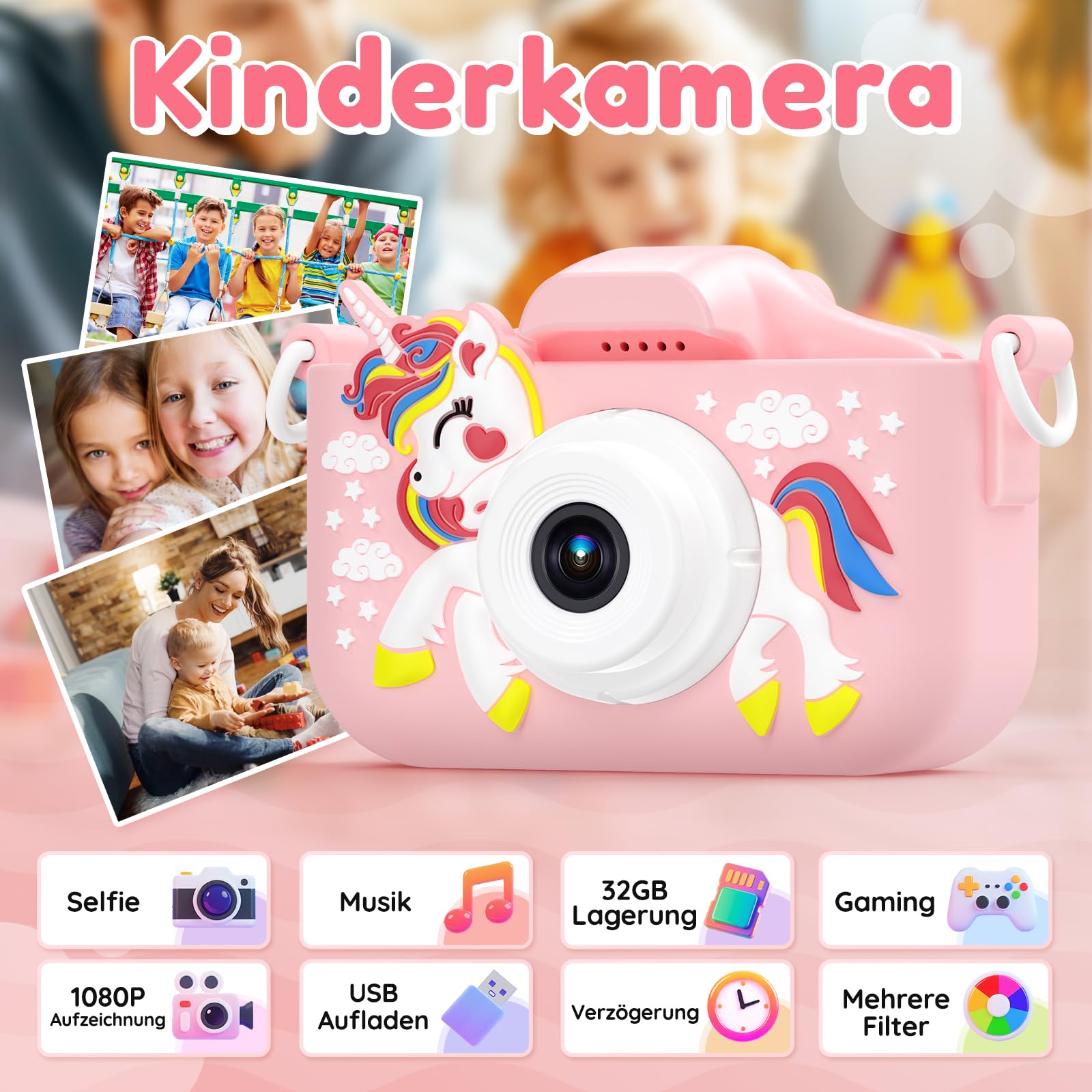 Kinderkamera Sofortbildkamera mit 1080P Fotos Drucken, 32GB Karte, 3 Rollen Druckpapier, Geschenke für Jungen Mädchen 3-12 Jahren