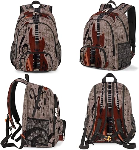 Miniatura 7 de Mochila escolar de guitarra con música vintage, mochila escolar para adolescentes, niñas, niños, mochila escolar para computadora de hombro,