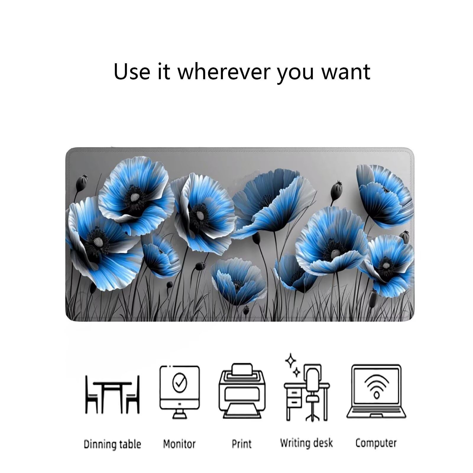 Alfombrilla Ratón Azul Alfombrilla Ratón Gaming XXL 1200x600x3mm Multifuncional Accesorios Escritorio,Antideslizante Mousepad Flor Tapete Escritorio Infantil,para Alfombrilla Pc Teclado Ratón J876