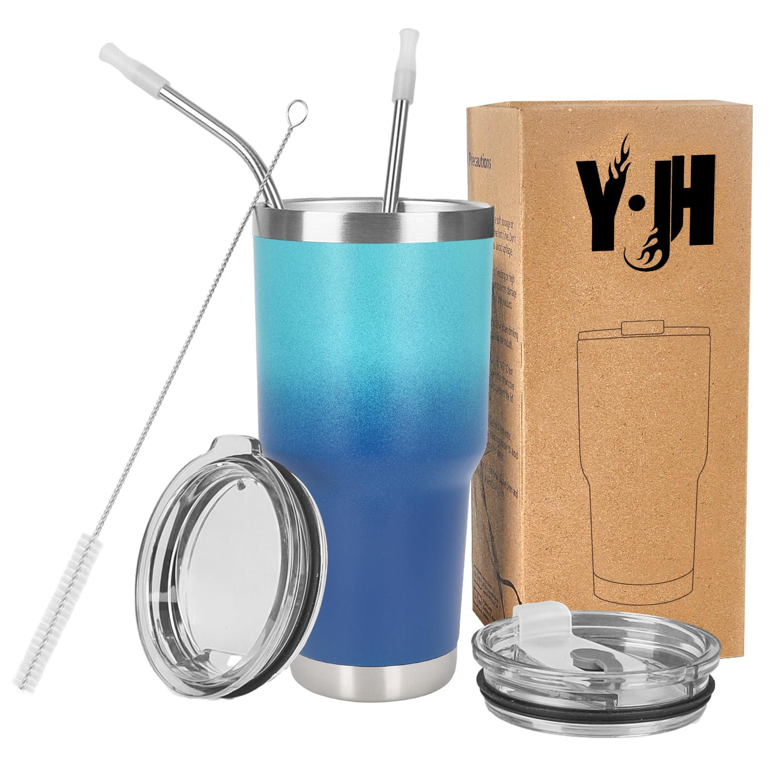 Y·J&H 30oz (850ml) Travel Tumbler Double Wall Vacuum Insulated Coffee Mug Stainless Steel Coffee Cup with 2 Splash Proof Lid