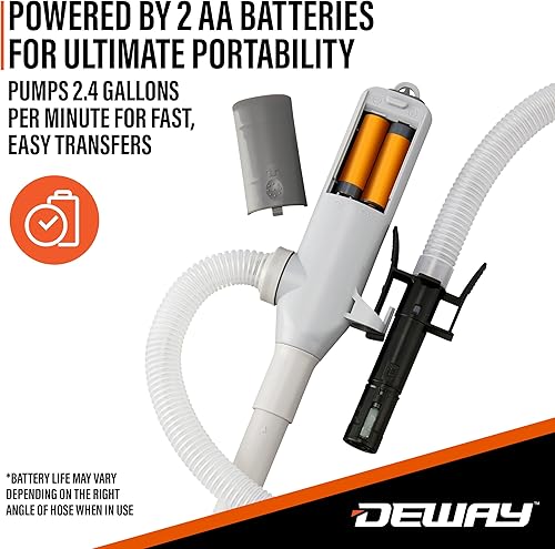 Miniatura 27 de Deway Bomba automática de transferencia de combustible con boquilla para control y parada rápidos de flujo, funciona con pilas AA, manguera extra